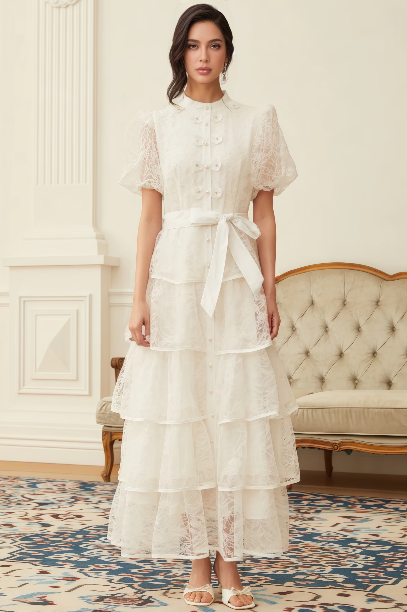 Jinx White Floral Lace Tiered Maxi Dress