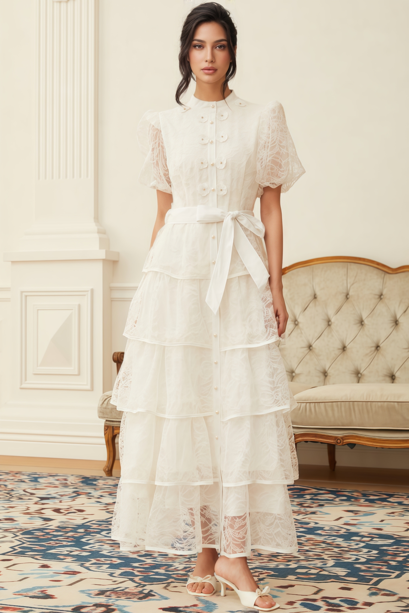 Jinx White Floral Lace Tiered Maxi Dress