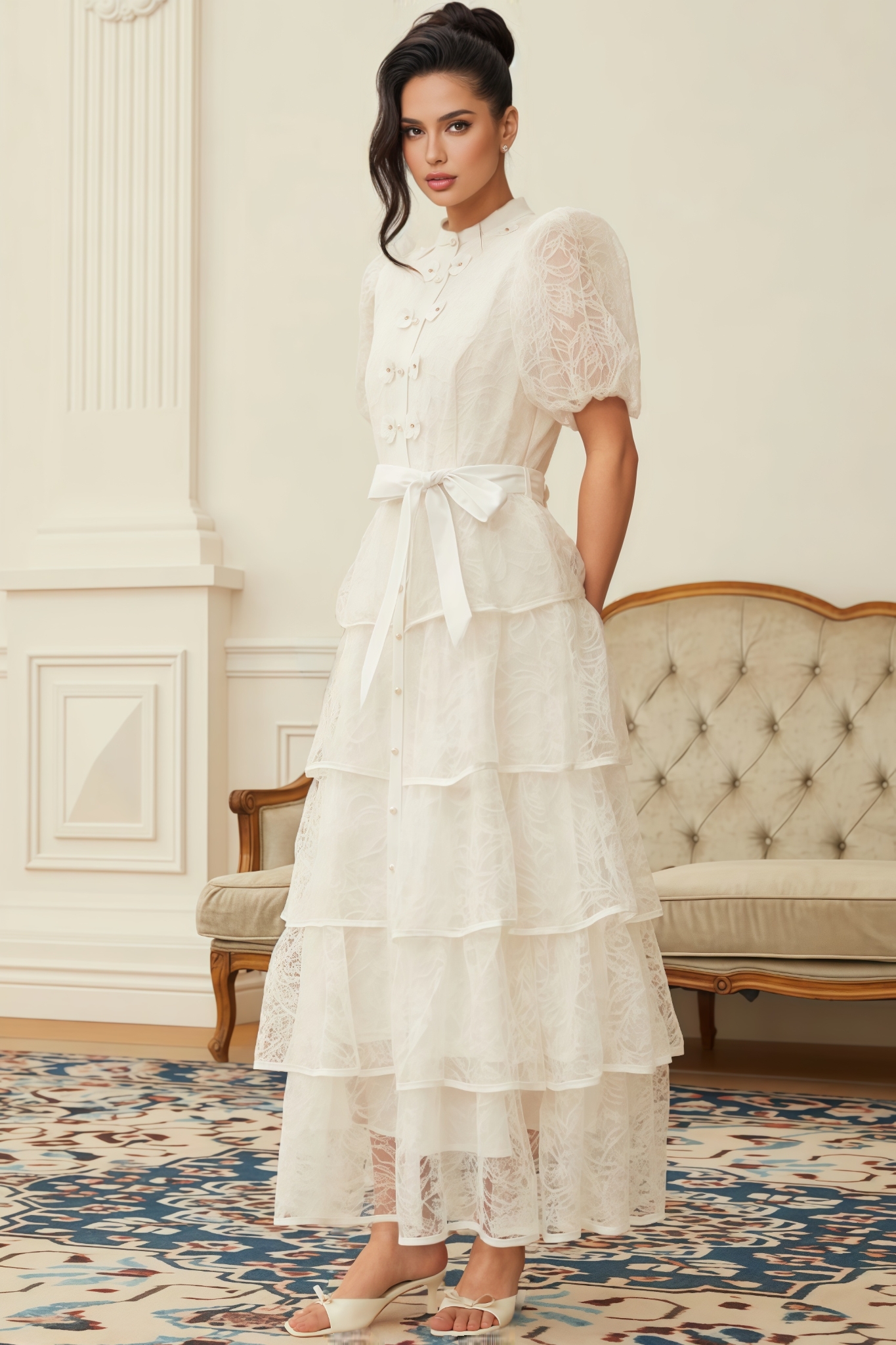 Jinx White Floral Lace Tiered Maxi Dress