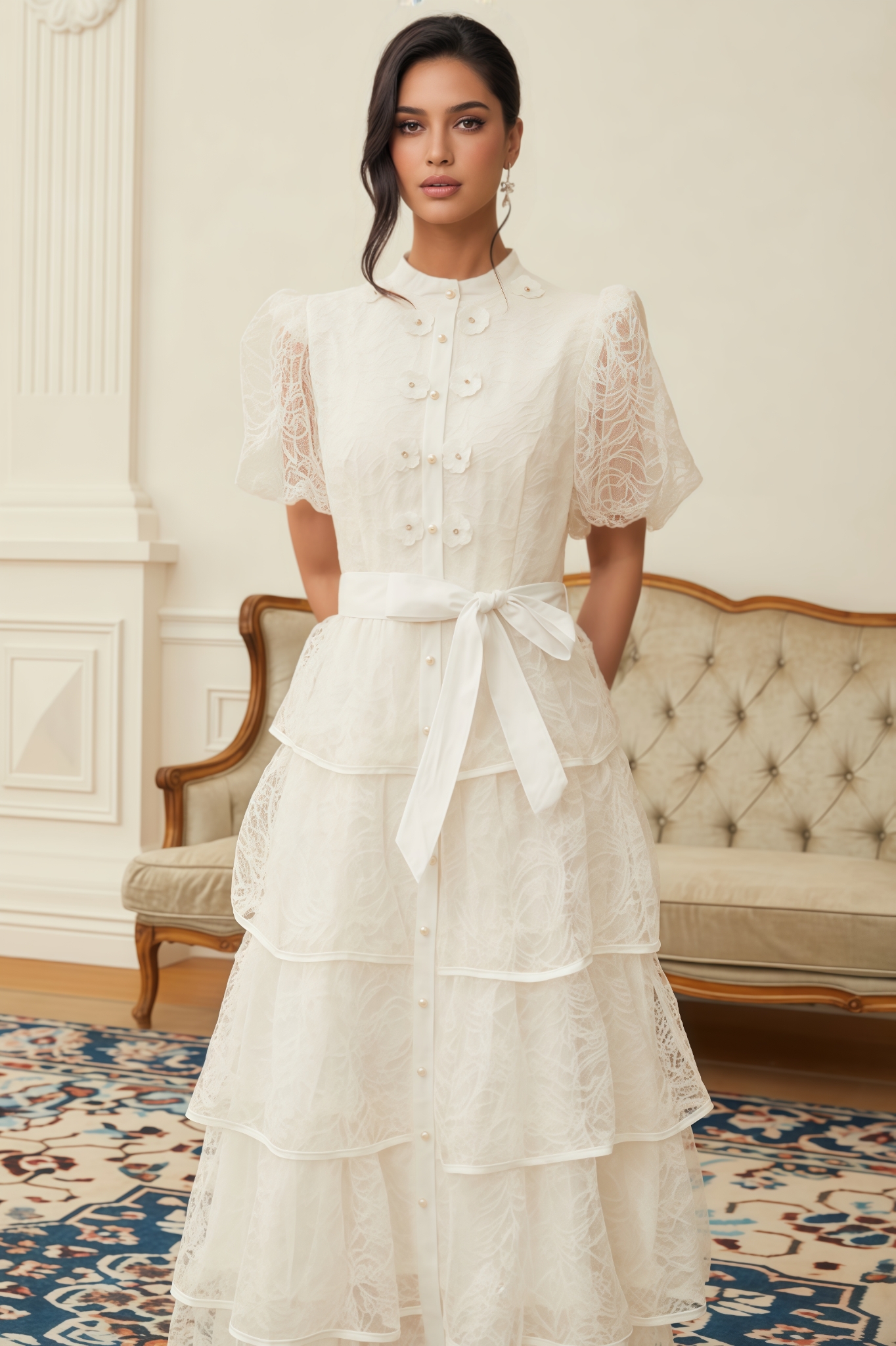 Jinx White Floral Lace Tiered Maxi Dress