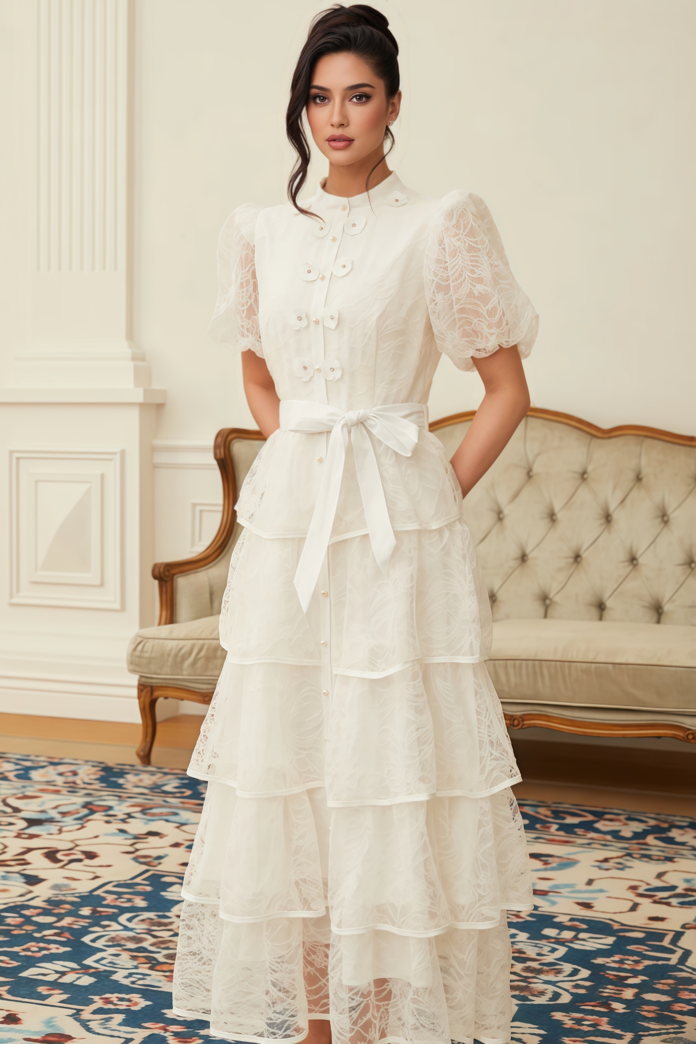 Jinx White Floral Lace Tiered Maxi Dress