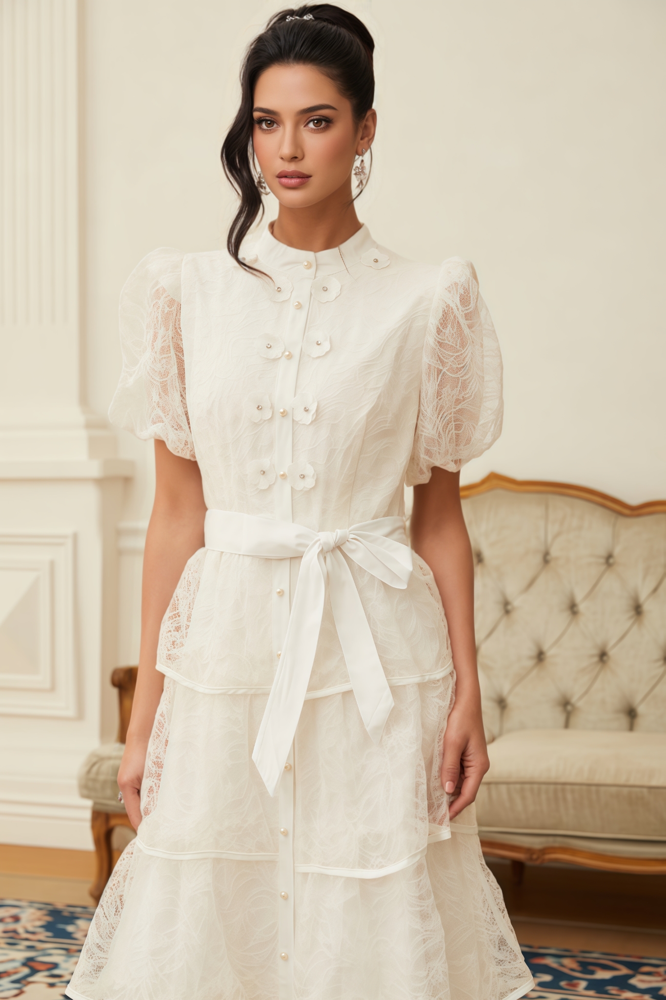 Jinx White Floral Lace Tiered Maxi Dress