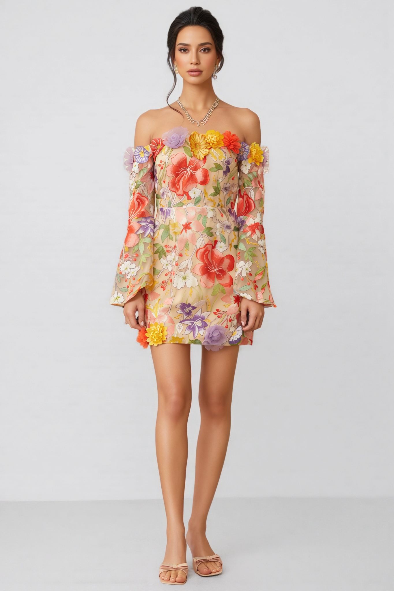 Birtin Floral Embroidered Tulle Mini Dress