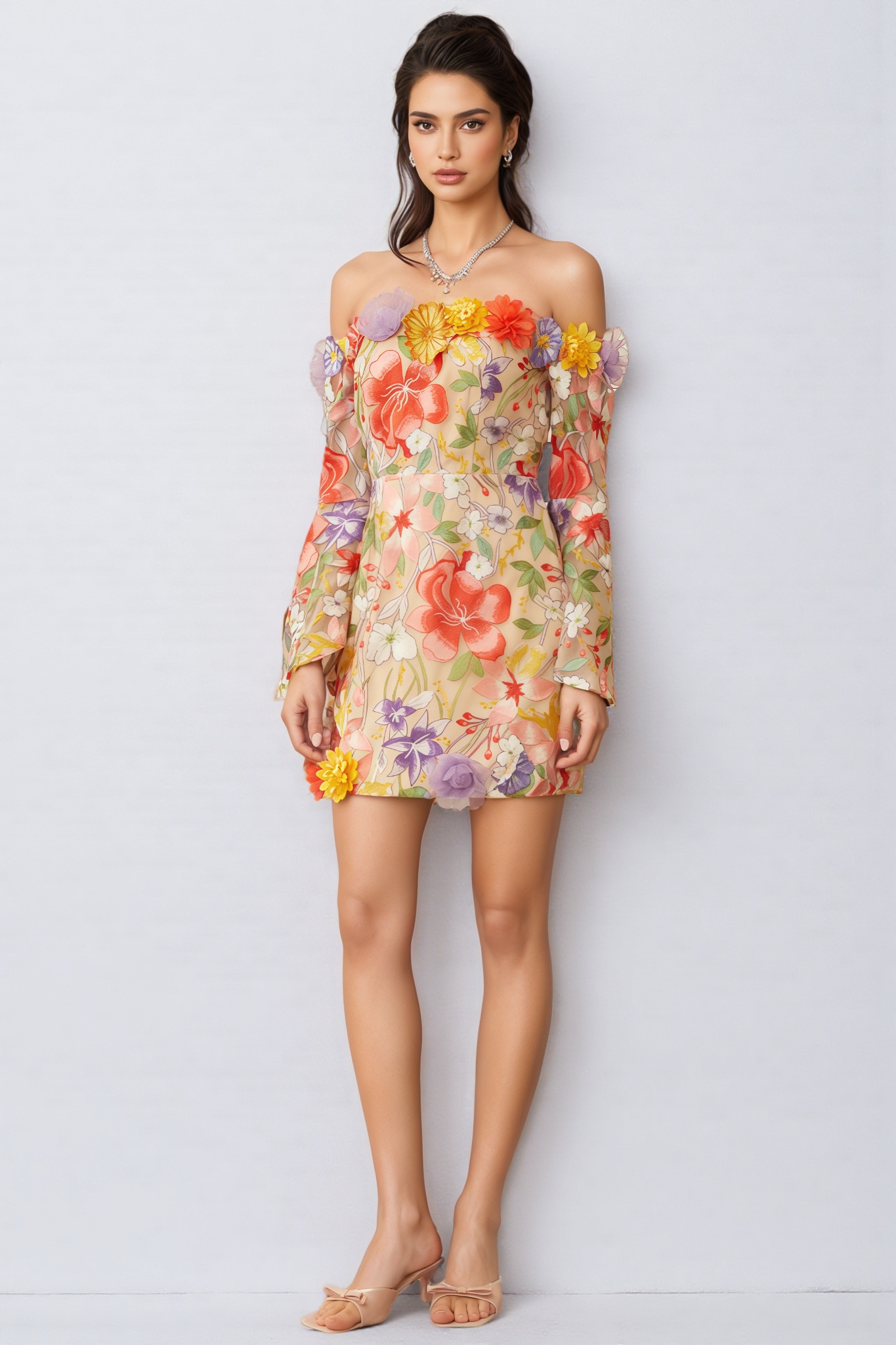 Birtin Floral Embroidered Tulle Mini Dress