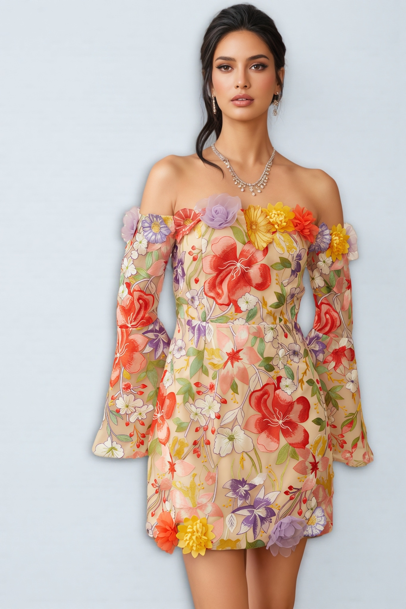 Birtin Floral Embroidered Tulle Mini Dress