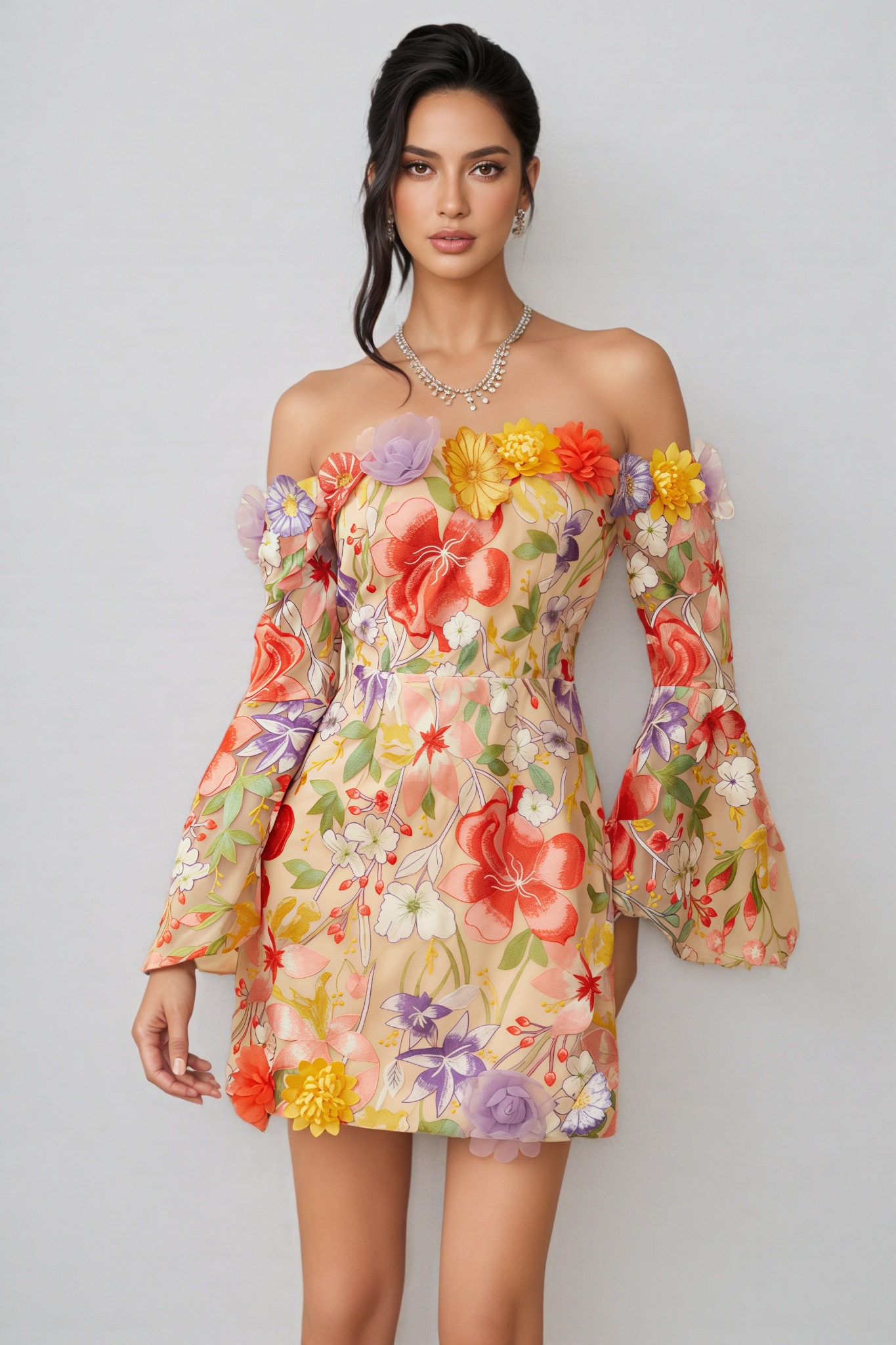 Birtin Floral Embroidered Tulle Mini Dress
