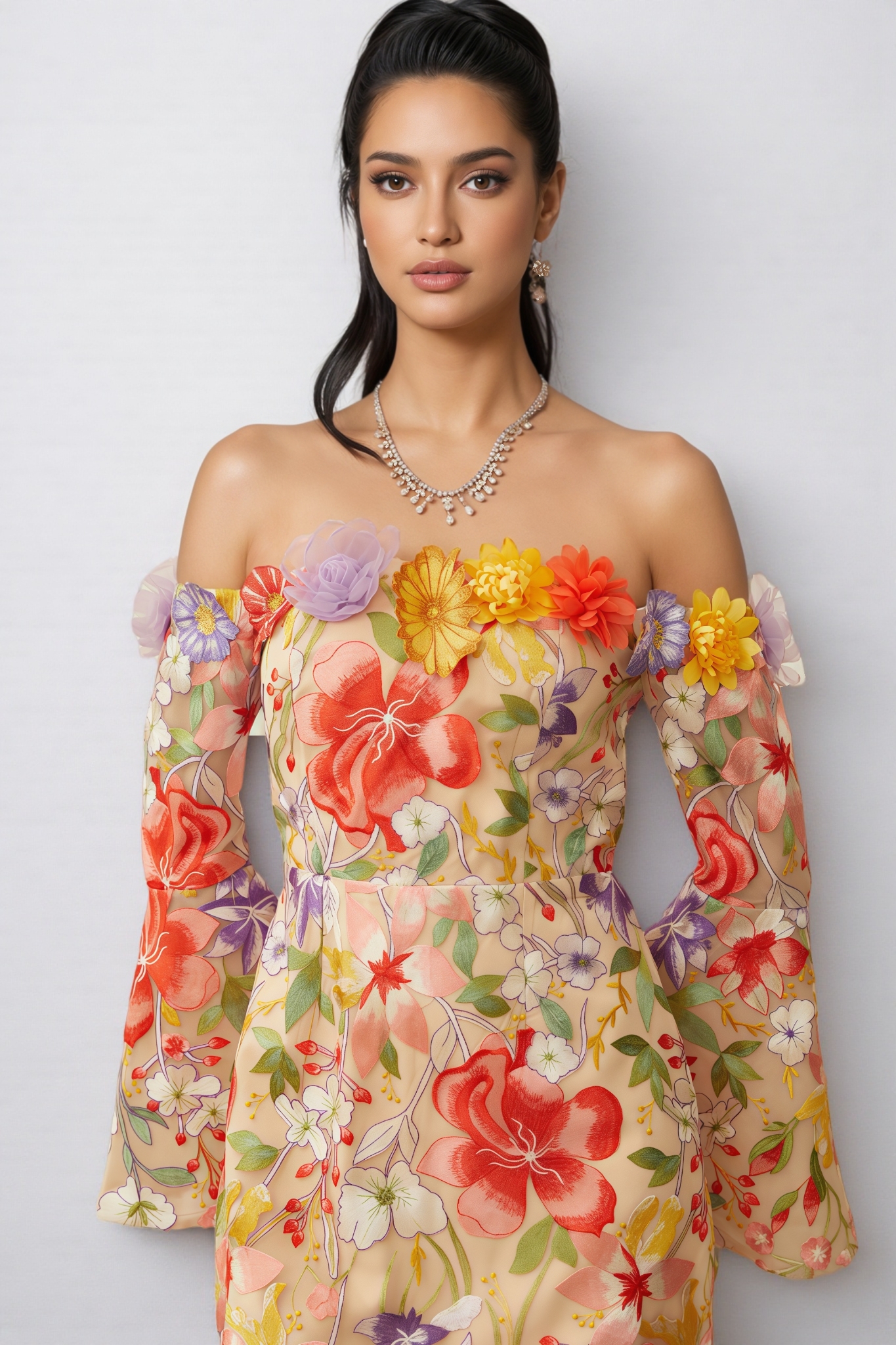 Birtin Floral Embroidered Tulle Mini Dress