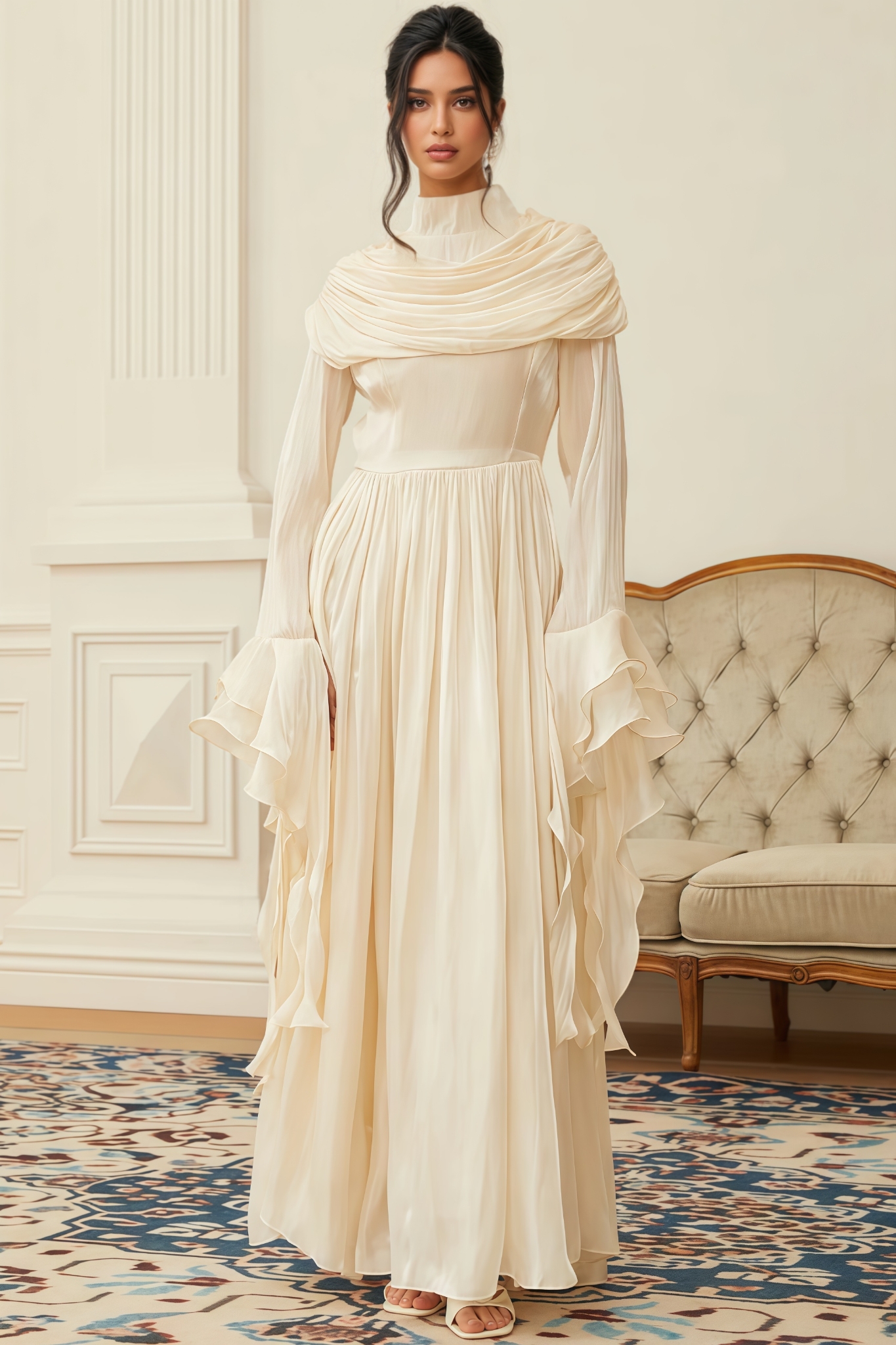 Beatrice Ruched Pleated Maxi Dress