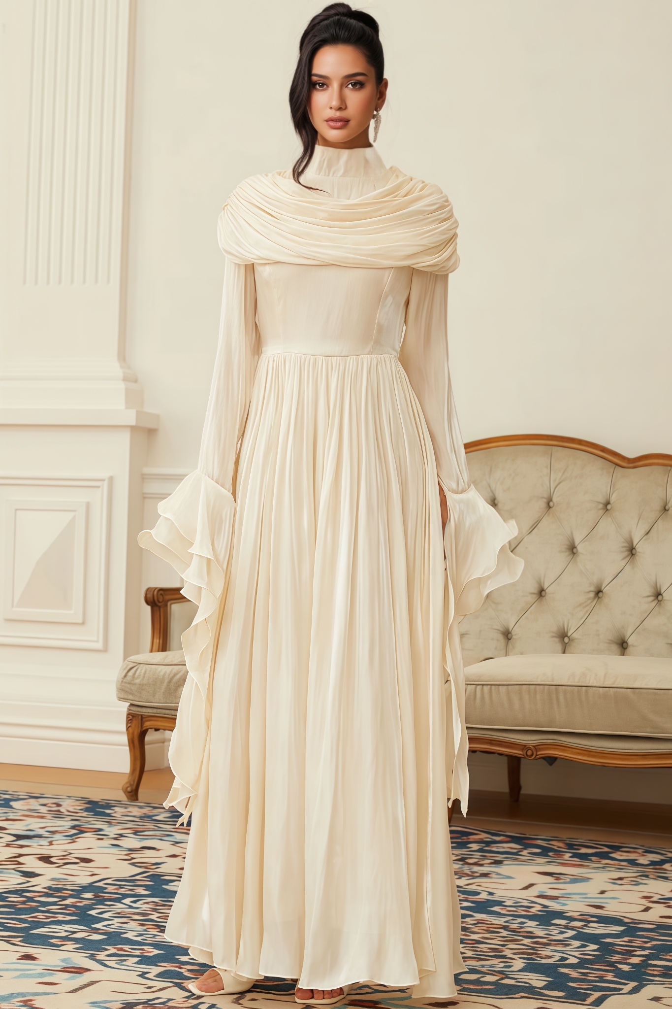 Beatrice Ruched Pleated Maxi Dress