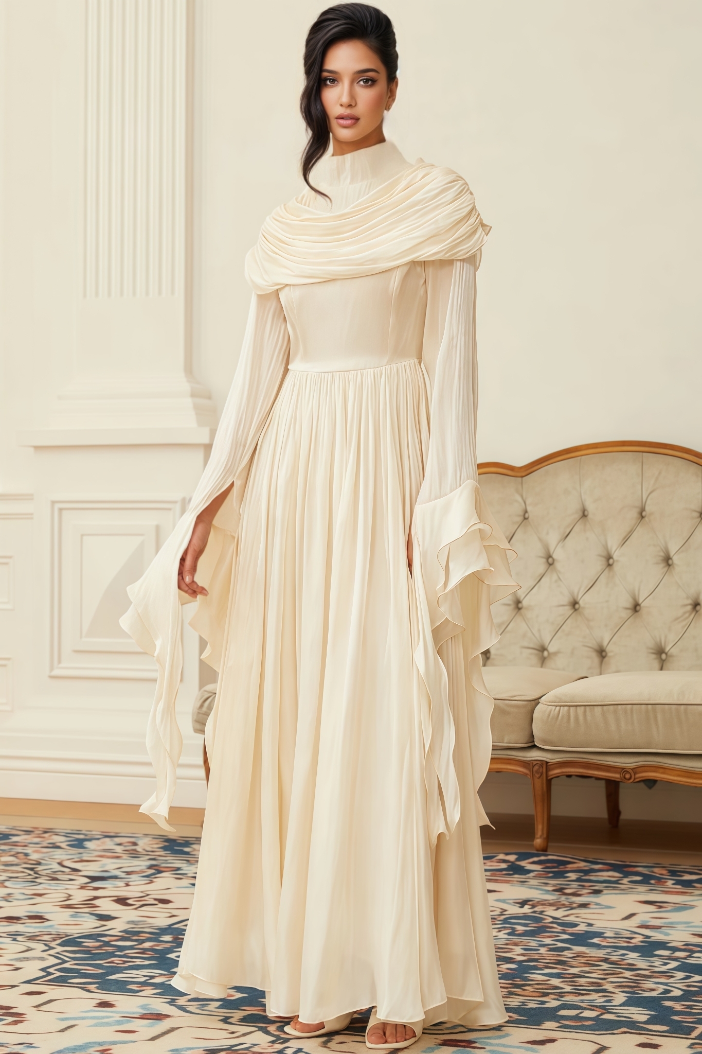Beatrice Ruched Pleated Maxi Dress