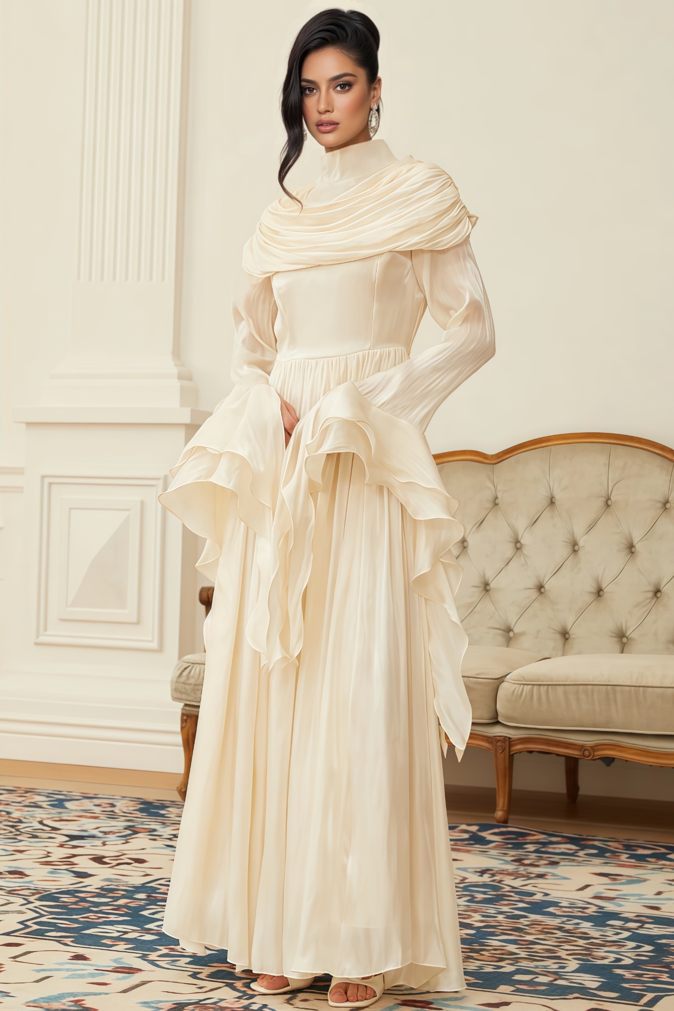 Beatrice Ruched Pleated Maxi Dress