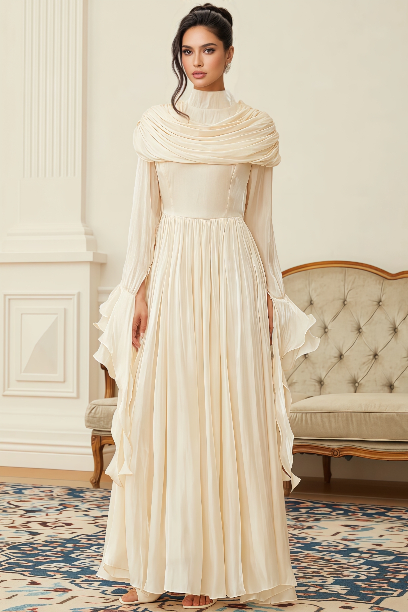 Beatrice Ruched Pleated Maxi Dress