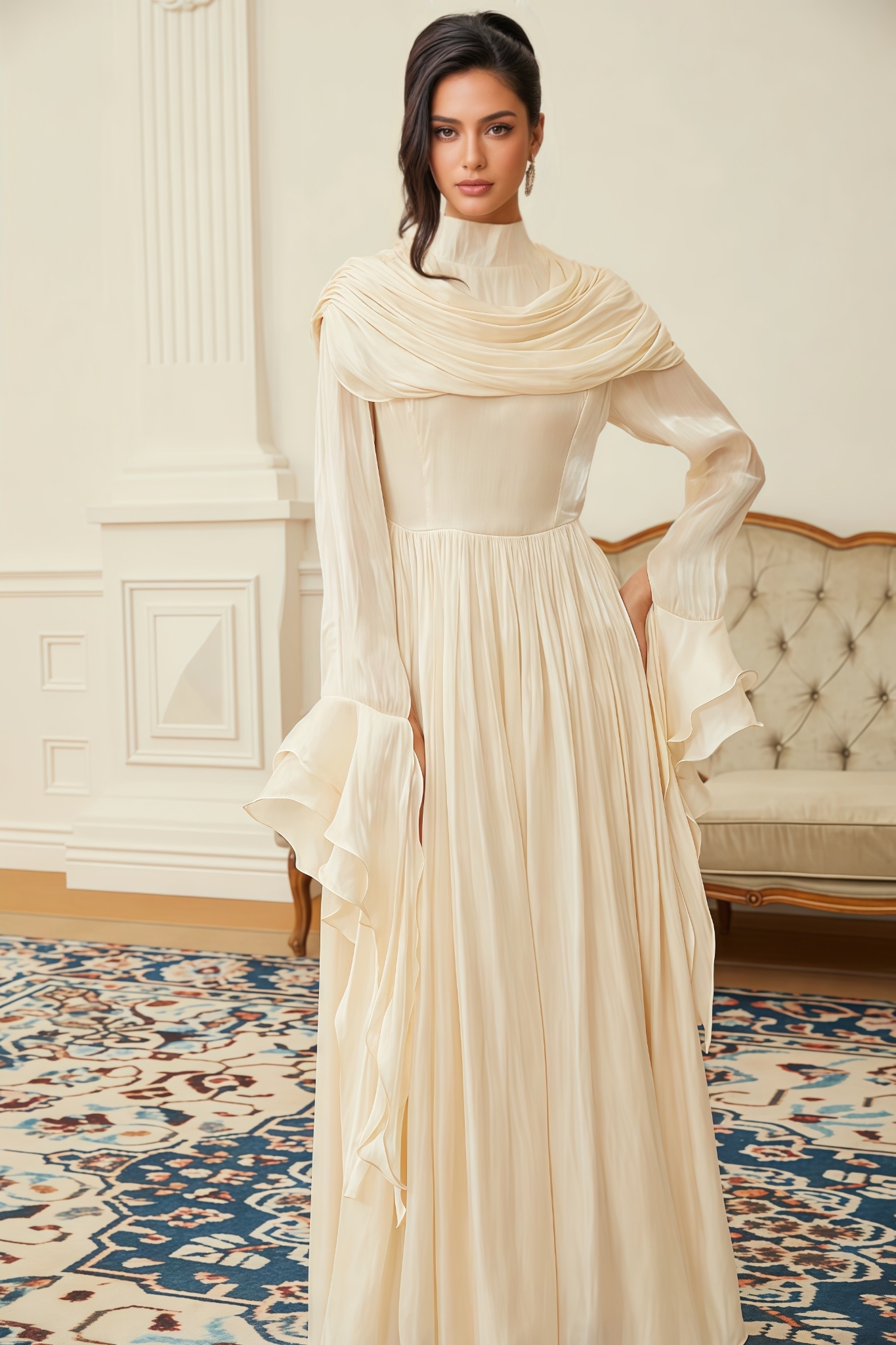 Beatrice Ruched Pleated Maxi Dress