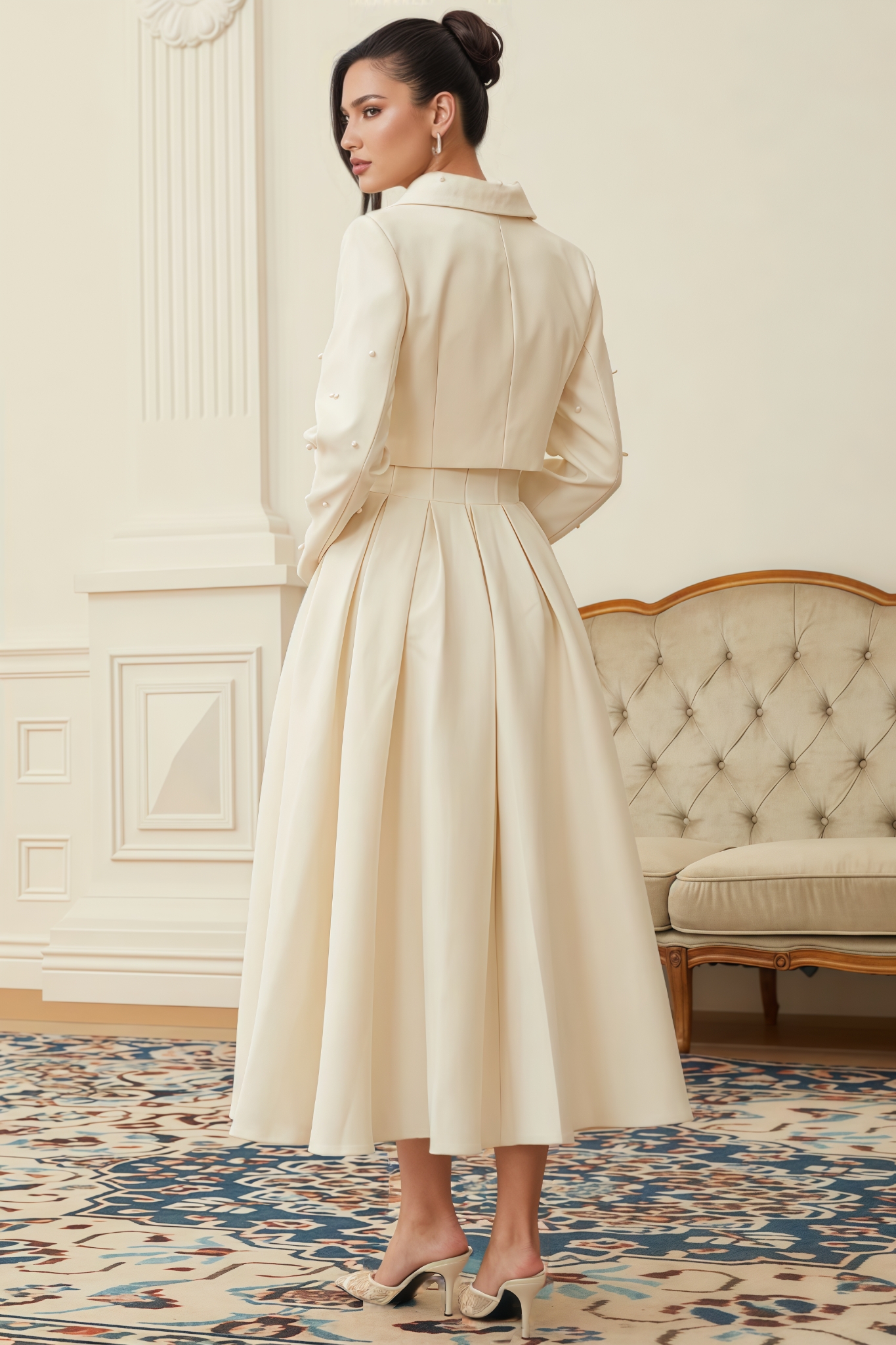 Xyric White Pearl Jacket Maxi Dress Set