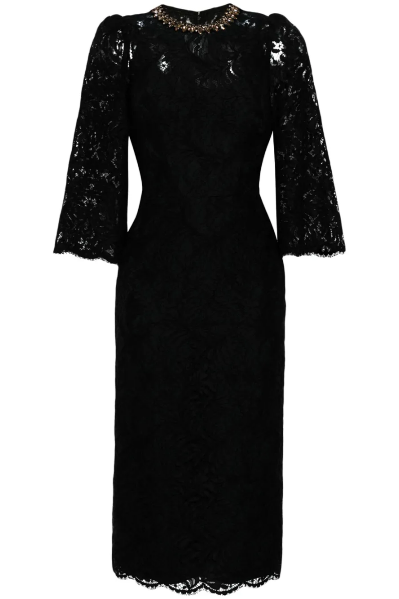 Zayraen Black Long Sleeve Lace Midi Dress