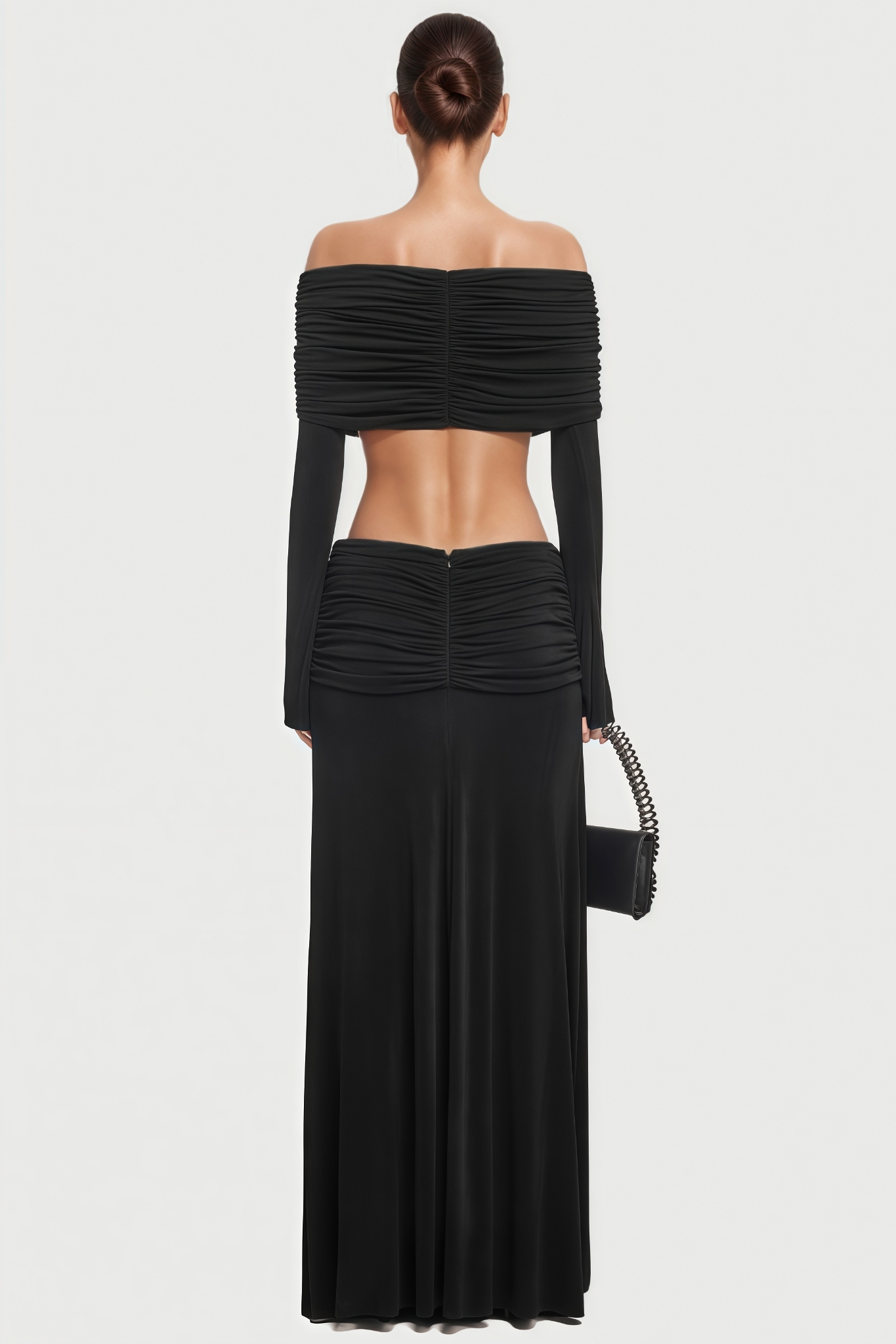 Jonary Black Off Shoulder Knit Maxi Dress Set