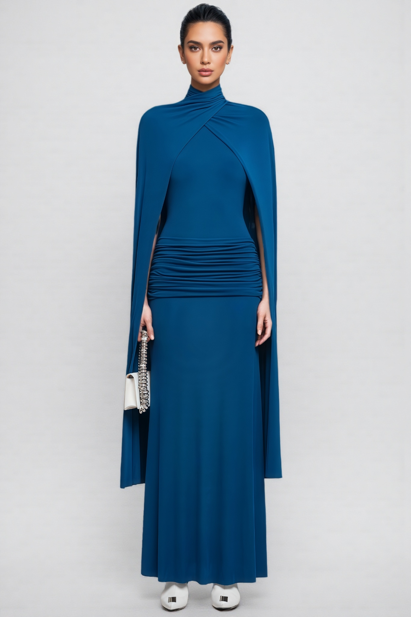 Brooklyn Blue Cape Style Ruched Maxi Dress