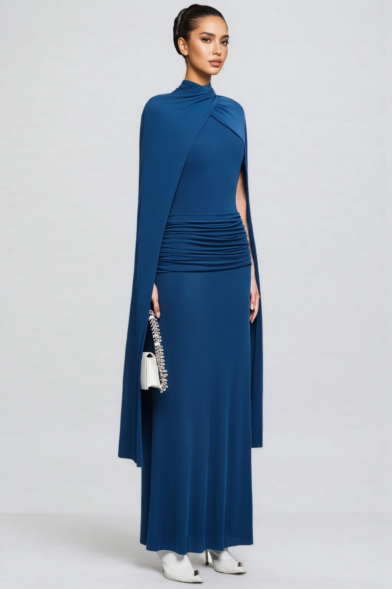 Brooklyn Blue Cape Style Ruched Maxi Dress