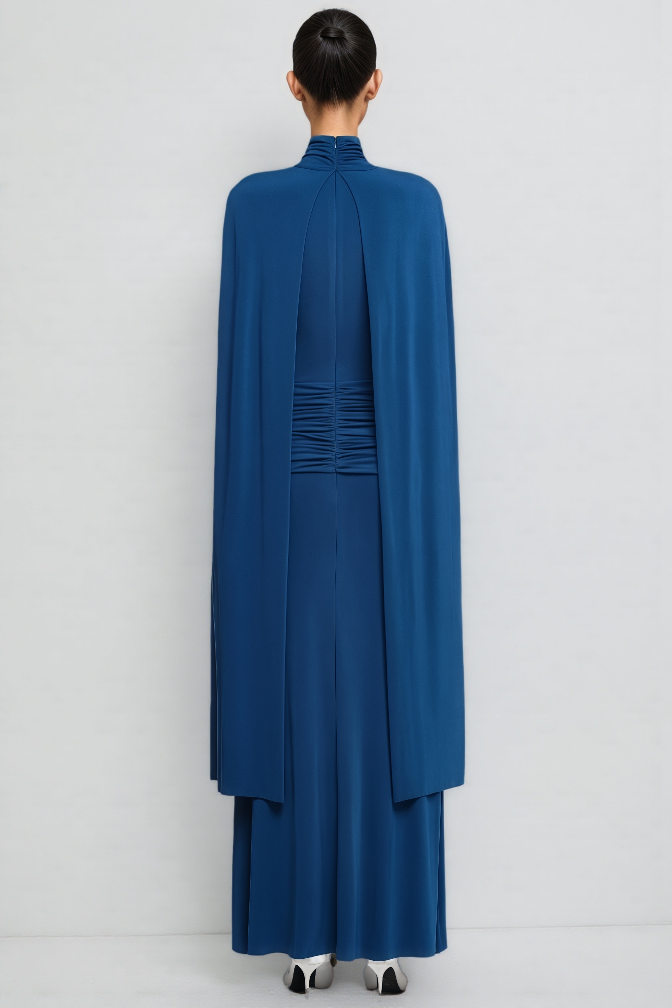 Brooklyn Blue Cape Style Ruched Maxi Dress