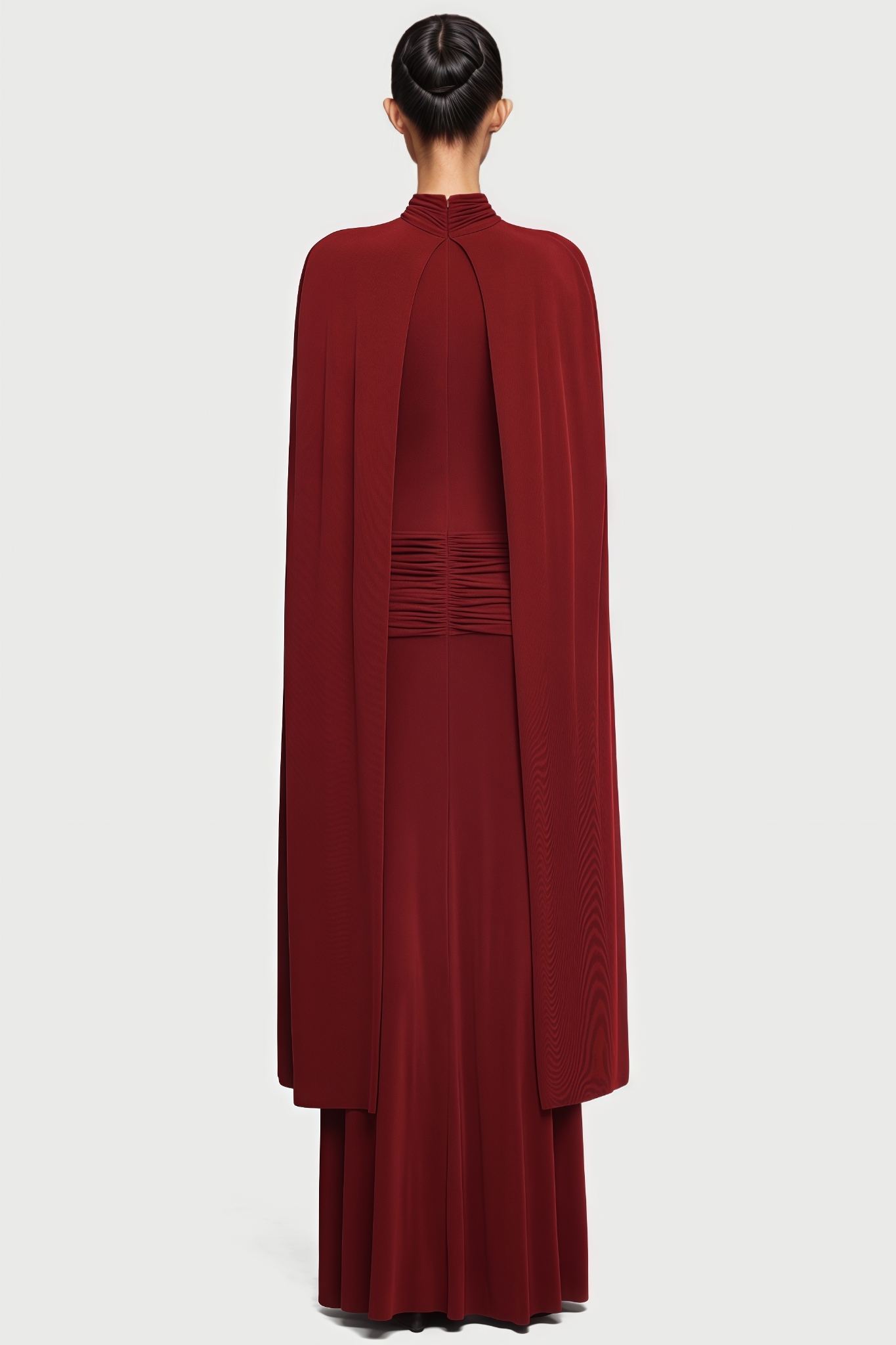 Anthony Red Cape Style Ruched Maxi Dress