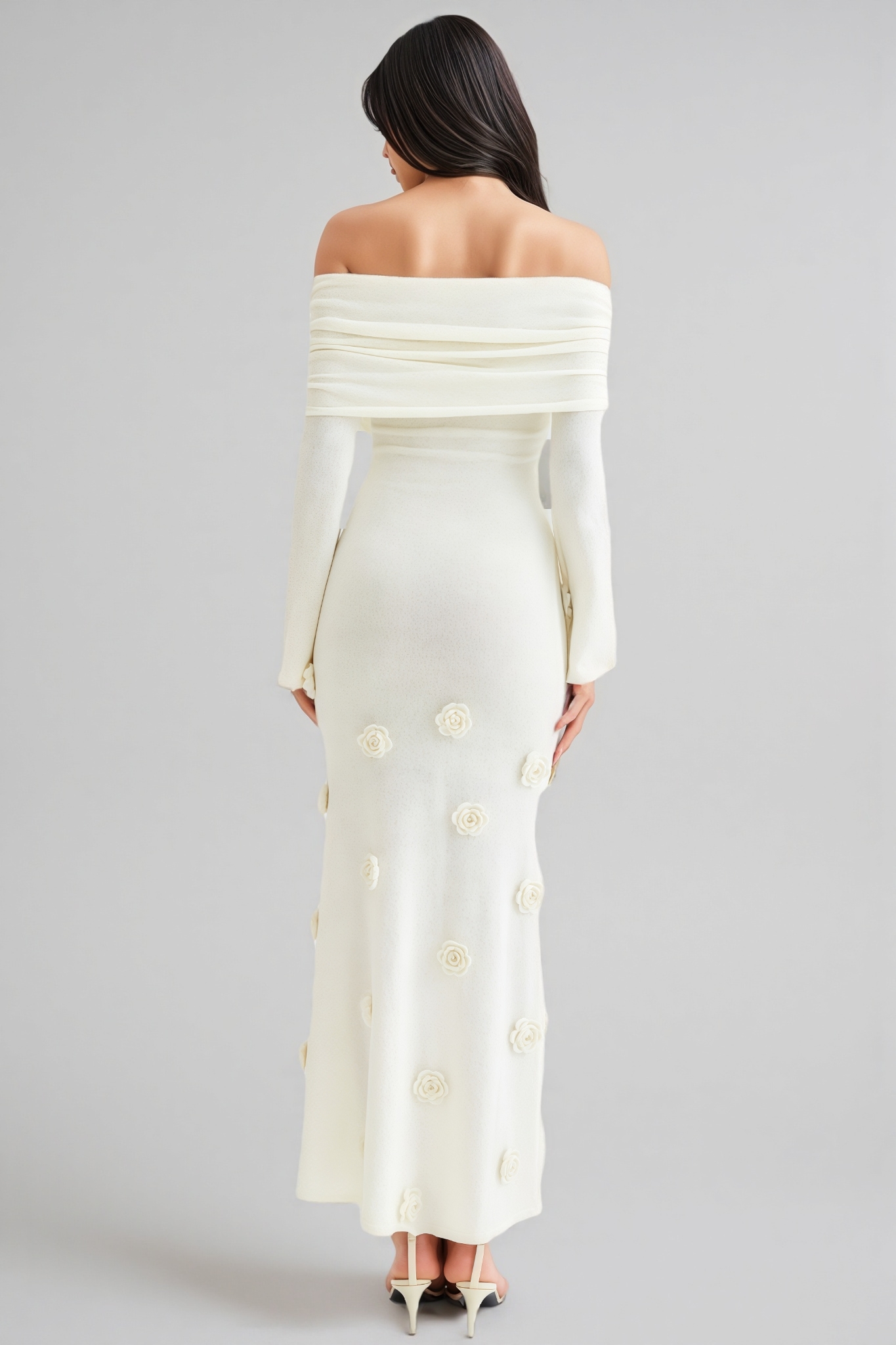 Barbara Off Shoulder Knit Rose Maxi Dress