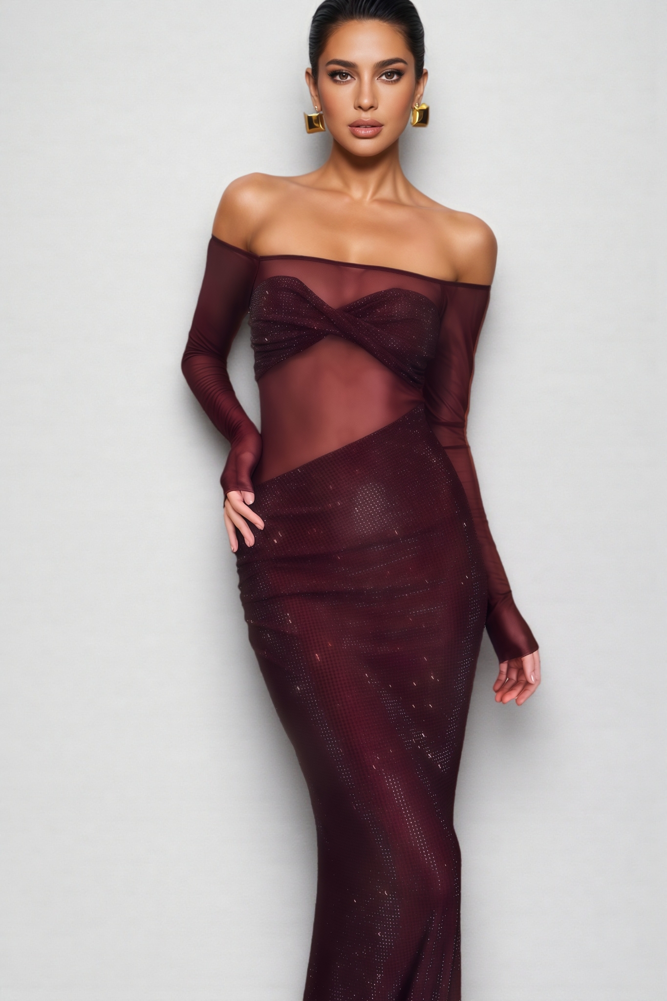 Kairo Diamante Off Shoulder Maxi Dress 