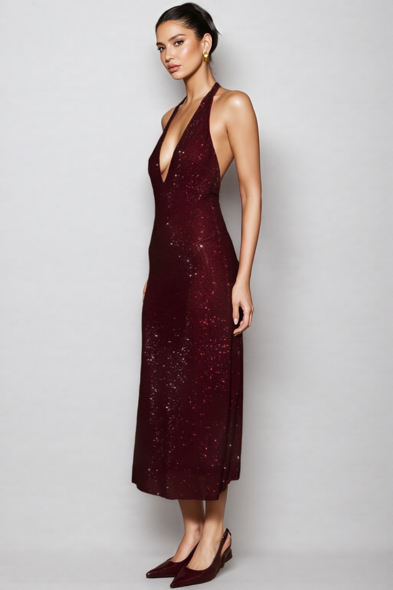 Gethin Red Diamante Halter Midi Dress