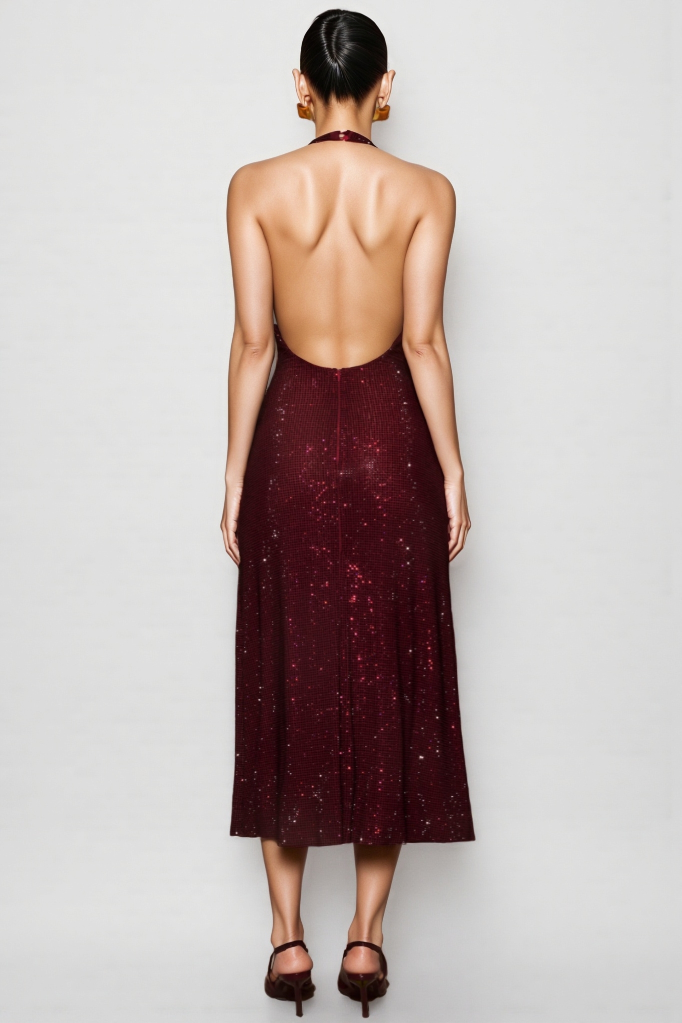 Gethin Red Diamante Halter Midi Dress
