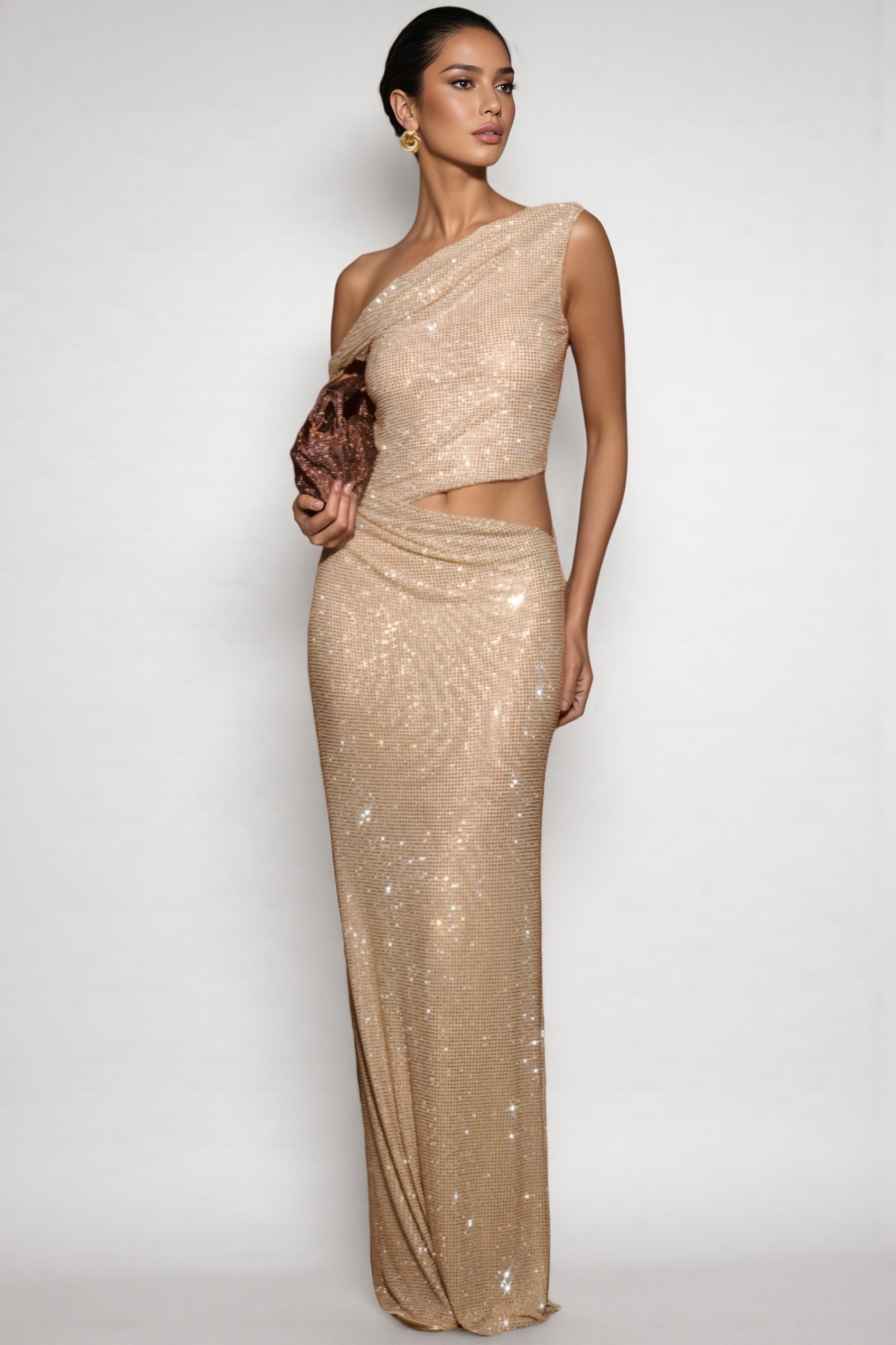 Dravi Diamante One Shoulder Maxi Dress