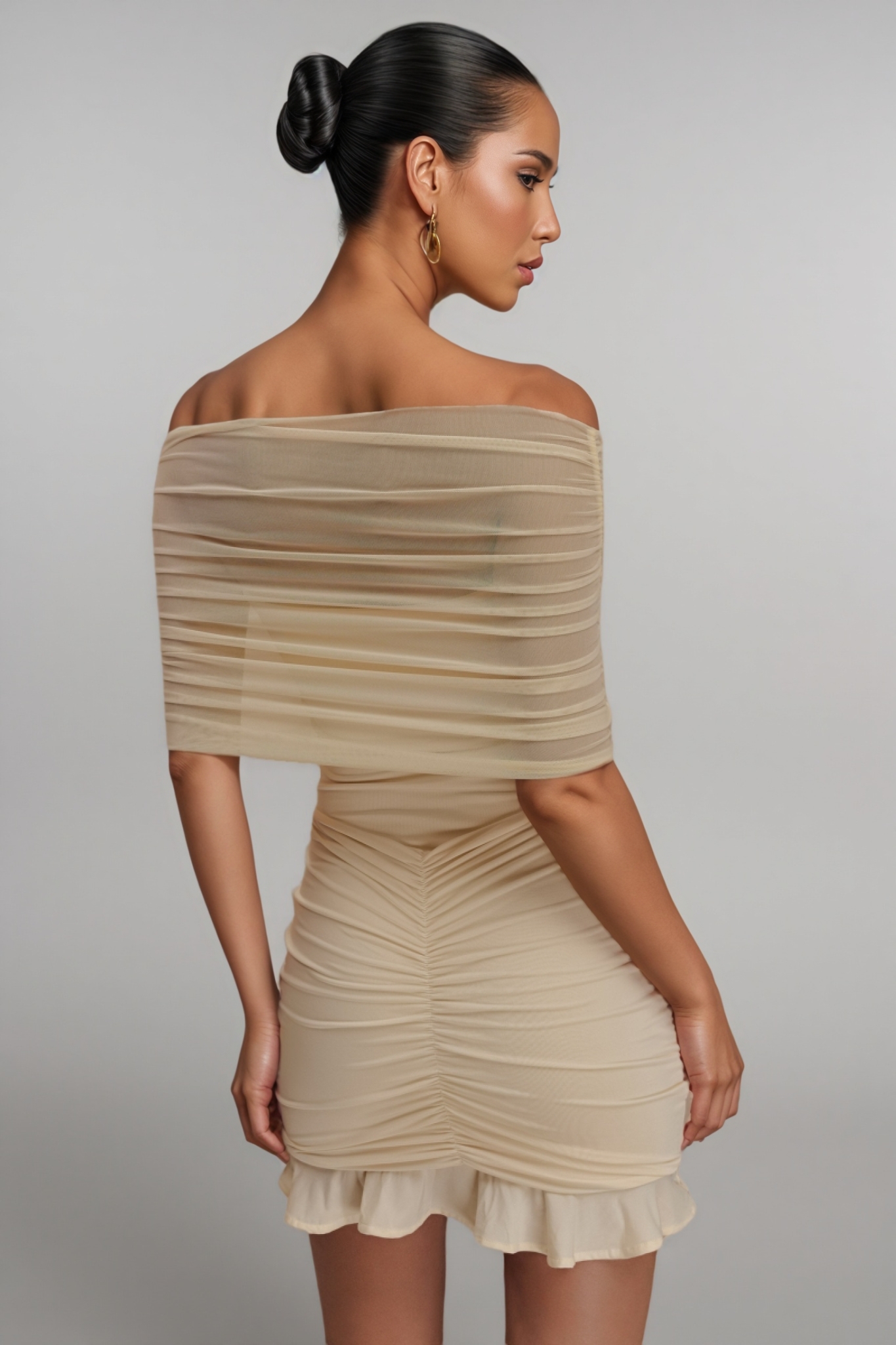 Briadk Slinky Mesh Off Shoulder Mini Dress