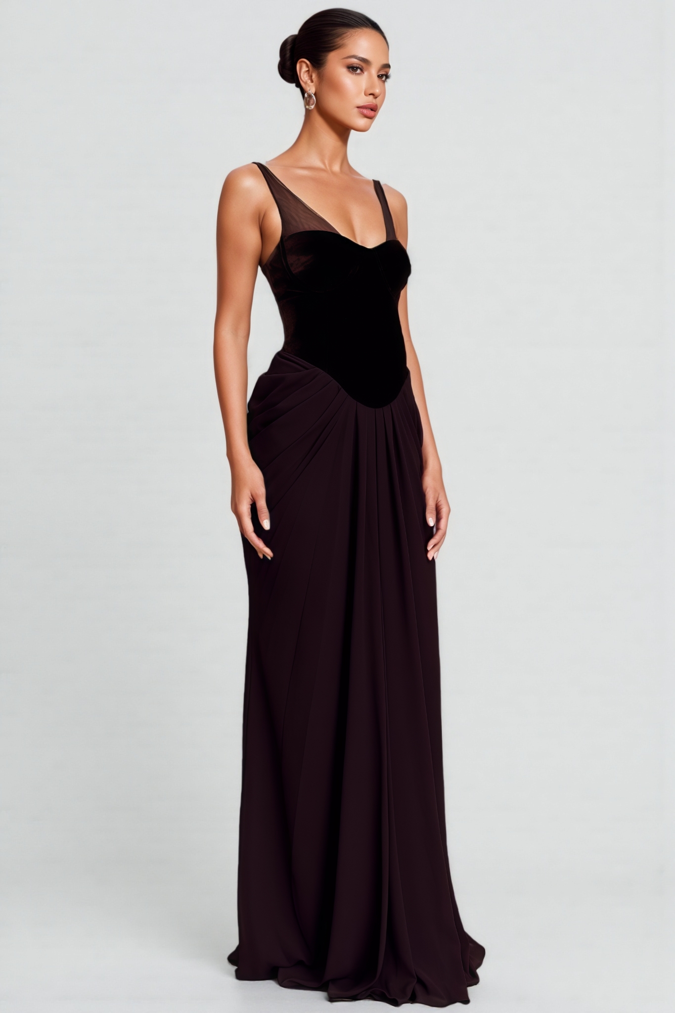 Devan Brown Velvet Corset Maxi Dress