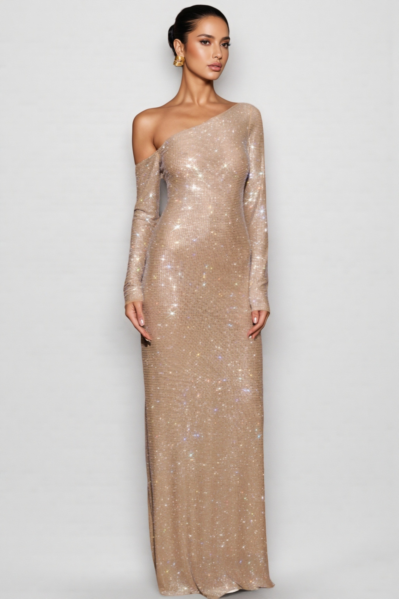 Brone Diamante Long Sleeve Maxi Dress
