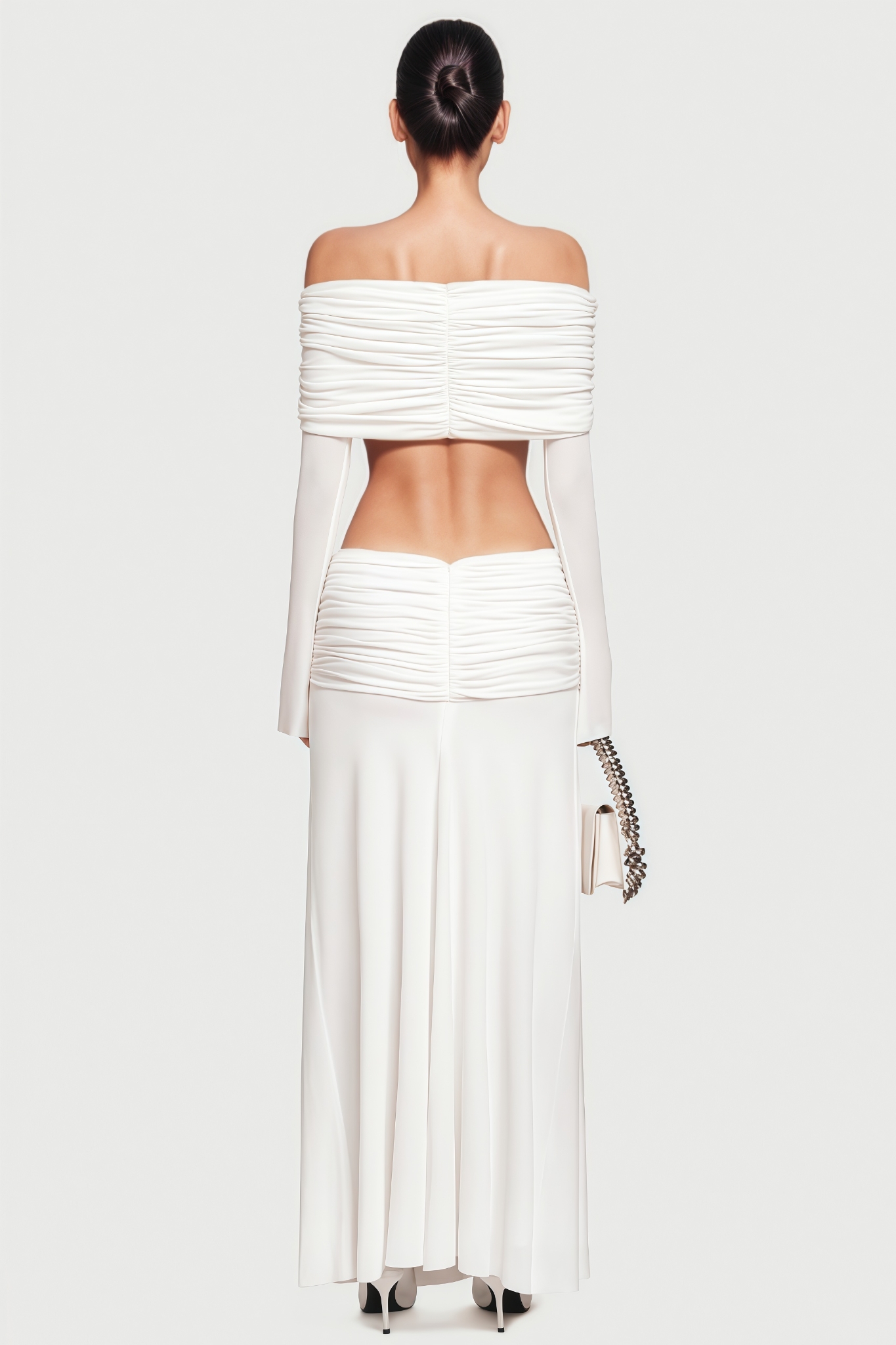 Ivont White Off Shoulder Knit Maxi Dress Set