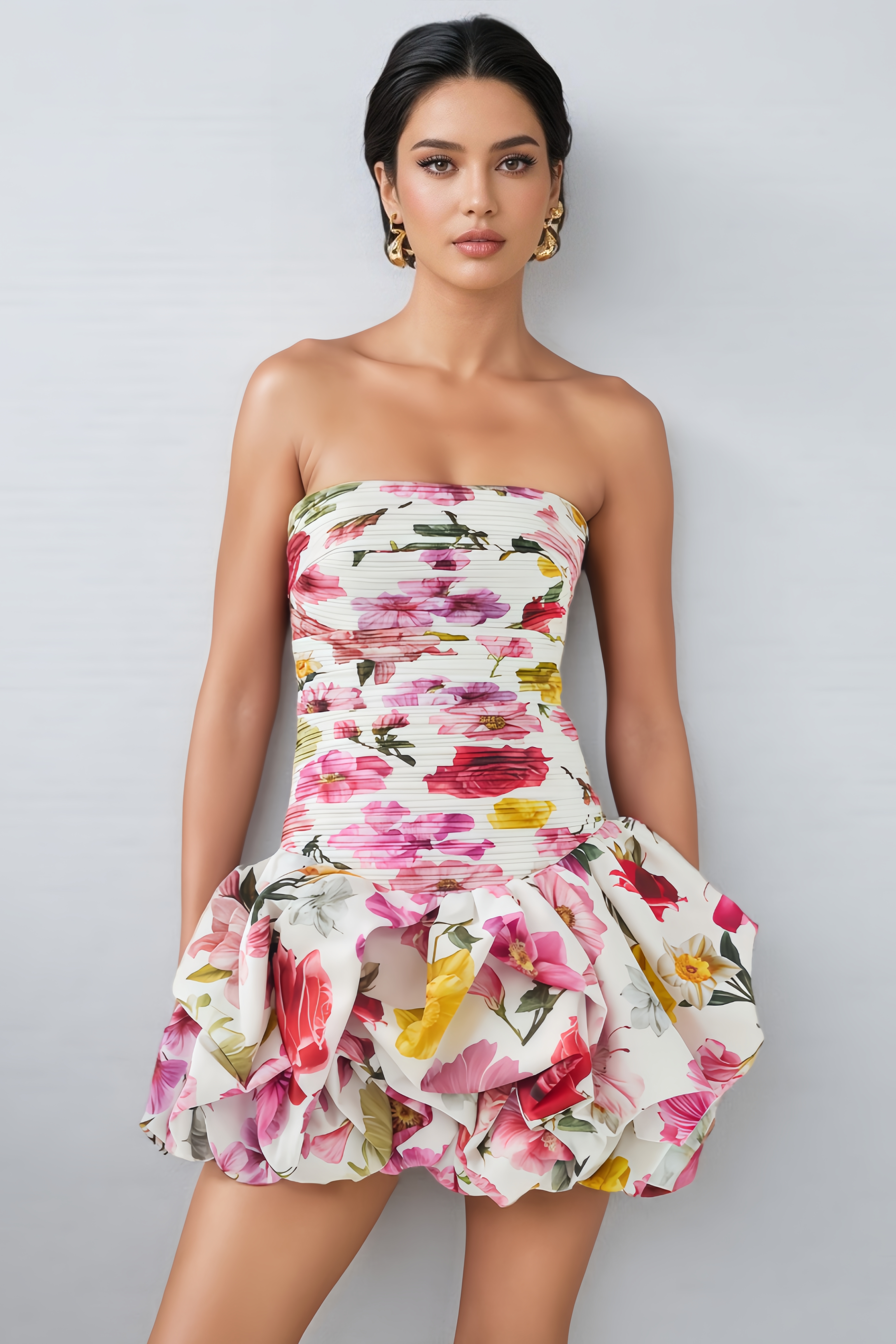 Ffien Strapless Floral Mini Dress