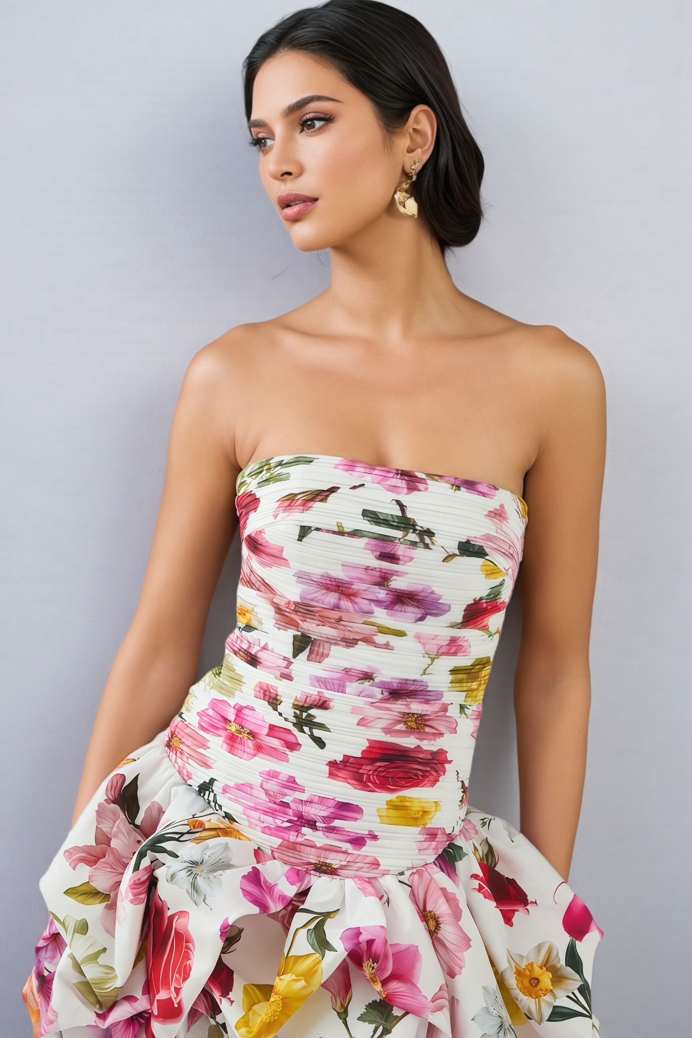Ffien Strapless Floral Mini Dress