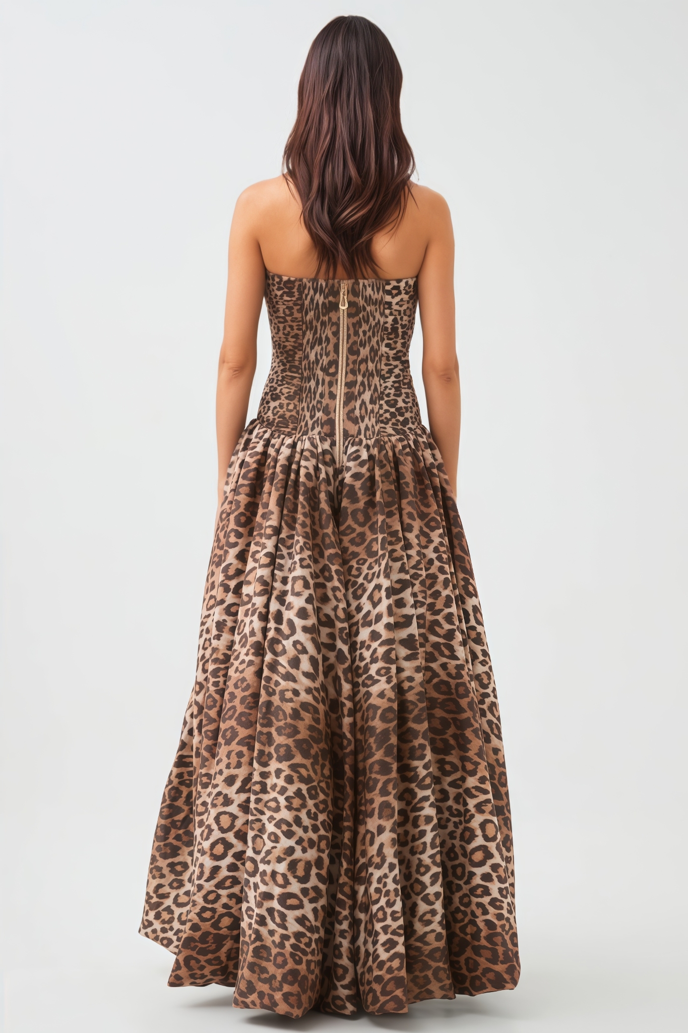 Rosbrt Strapless Printed Slit Maxi Dress