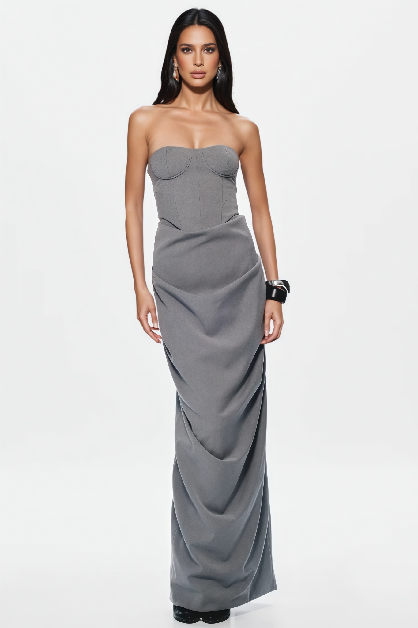 Ladone Gray Strapless Maxi Dress Set