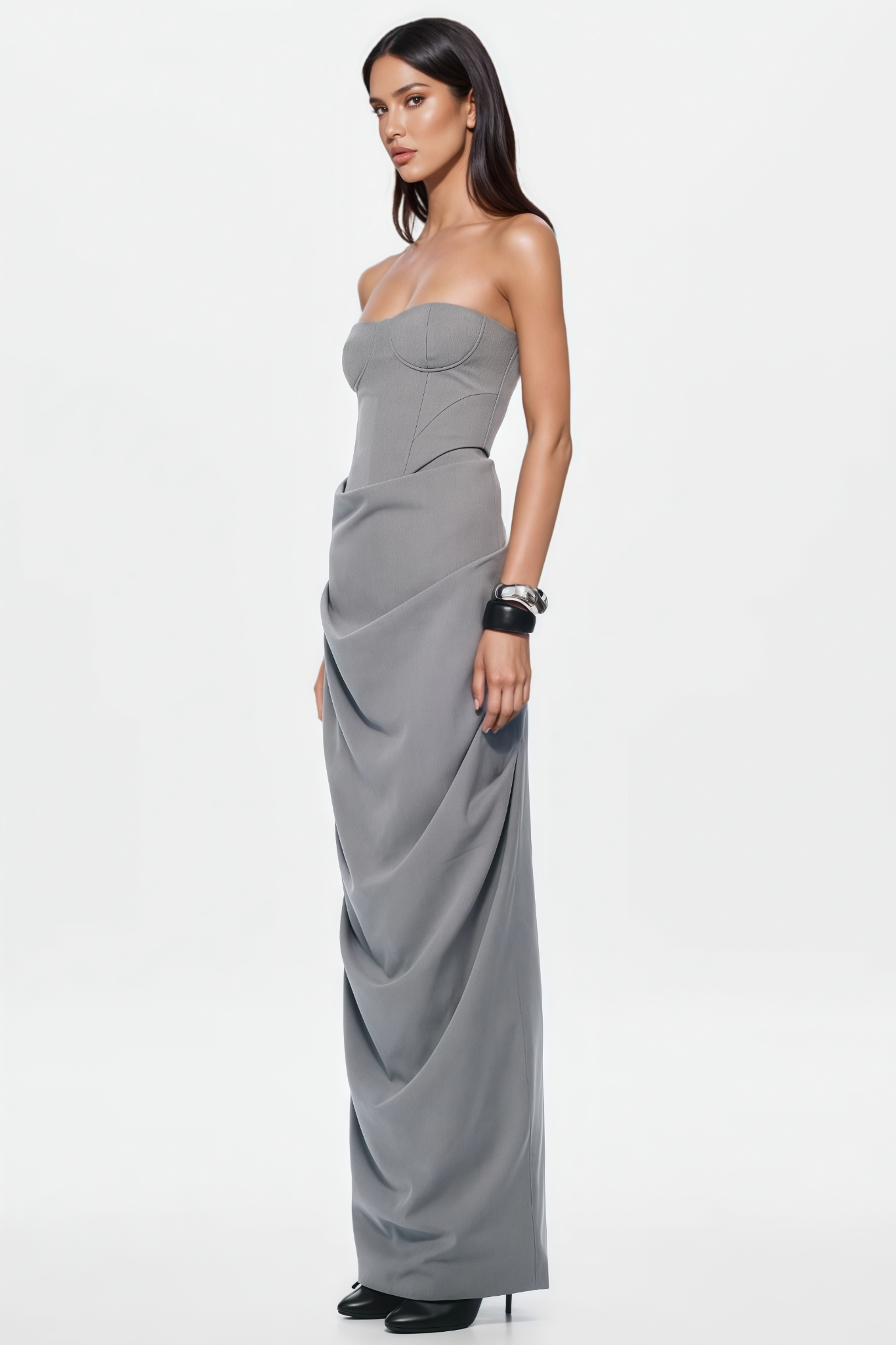 Ladone Gray Strapless Maxi Dress Set