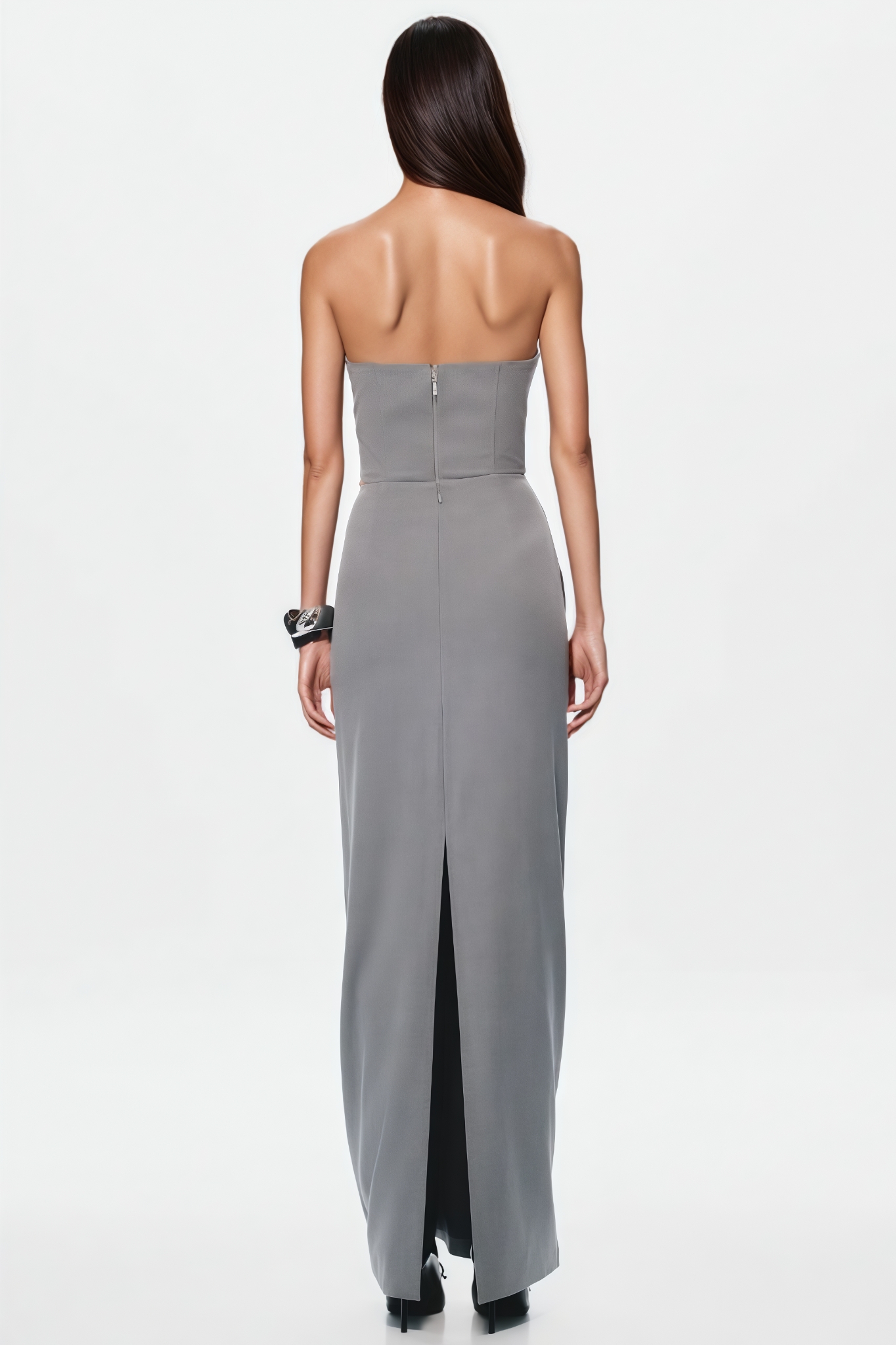 Ladone Gray Strapless Maxi Dress Set