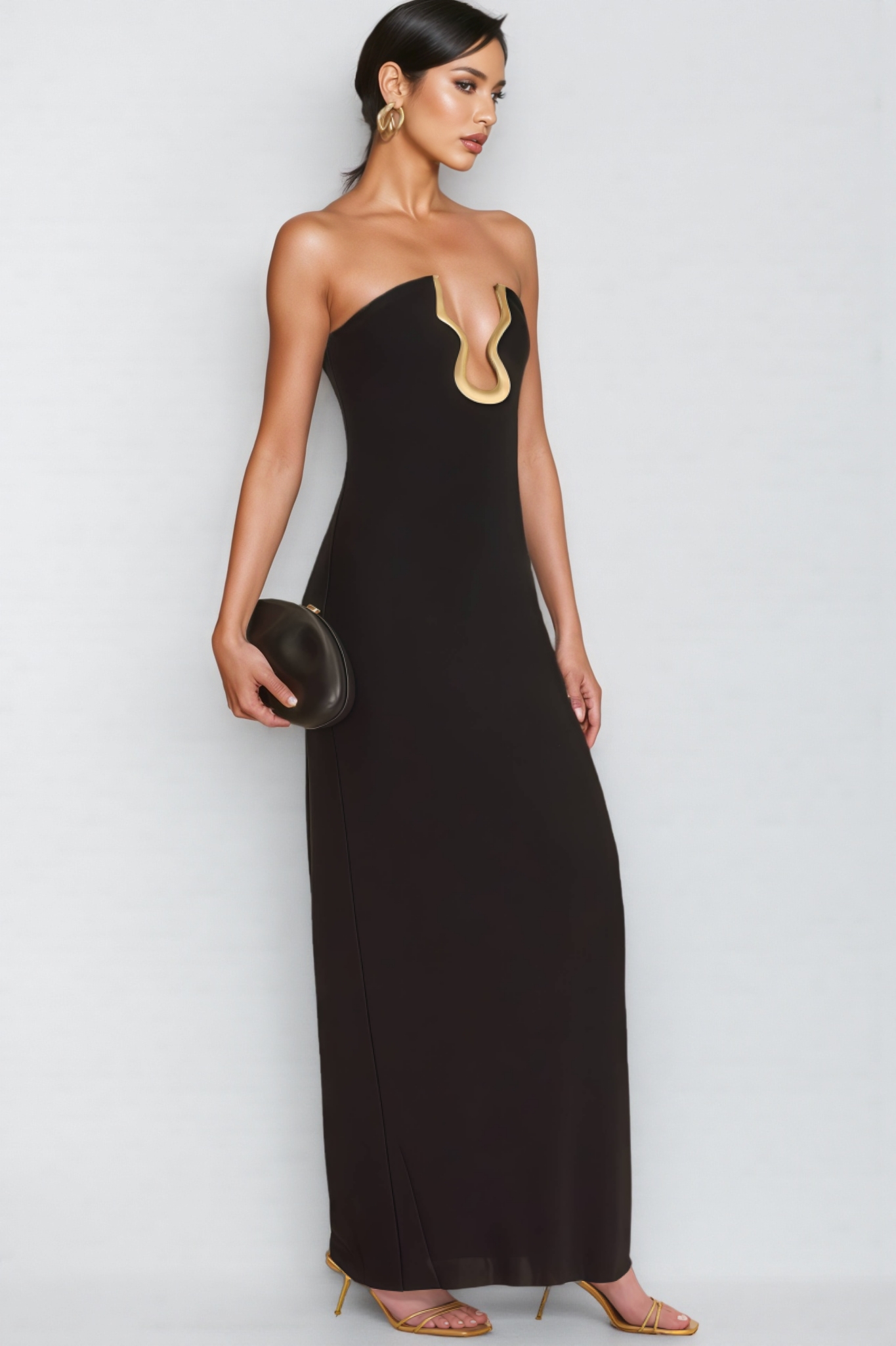 Jeandi Black Bustier Bandage Maxi Dress