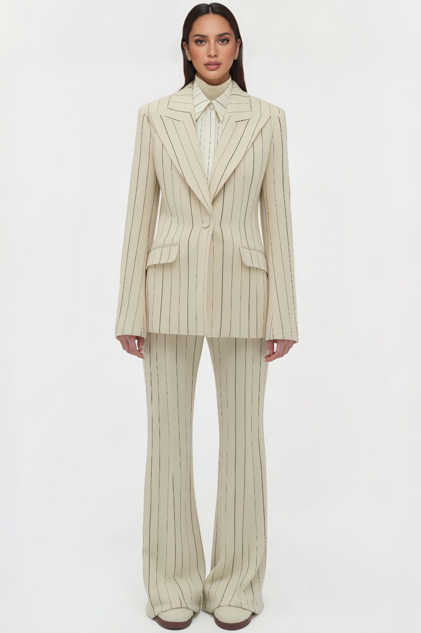 Yvierty Vertical Stripe Blazer Trouser Set