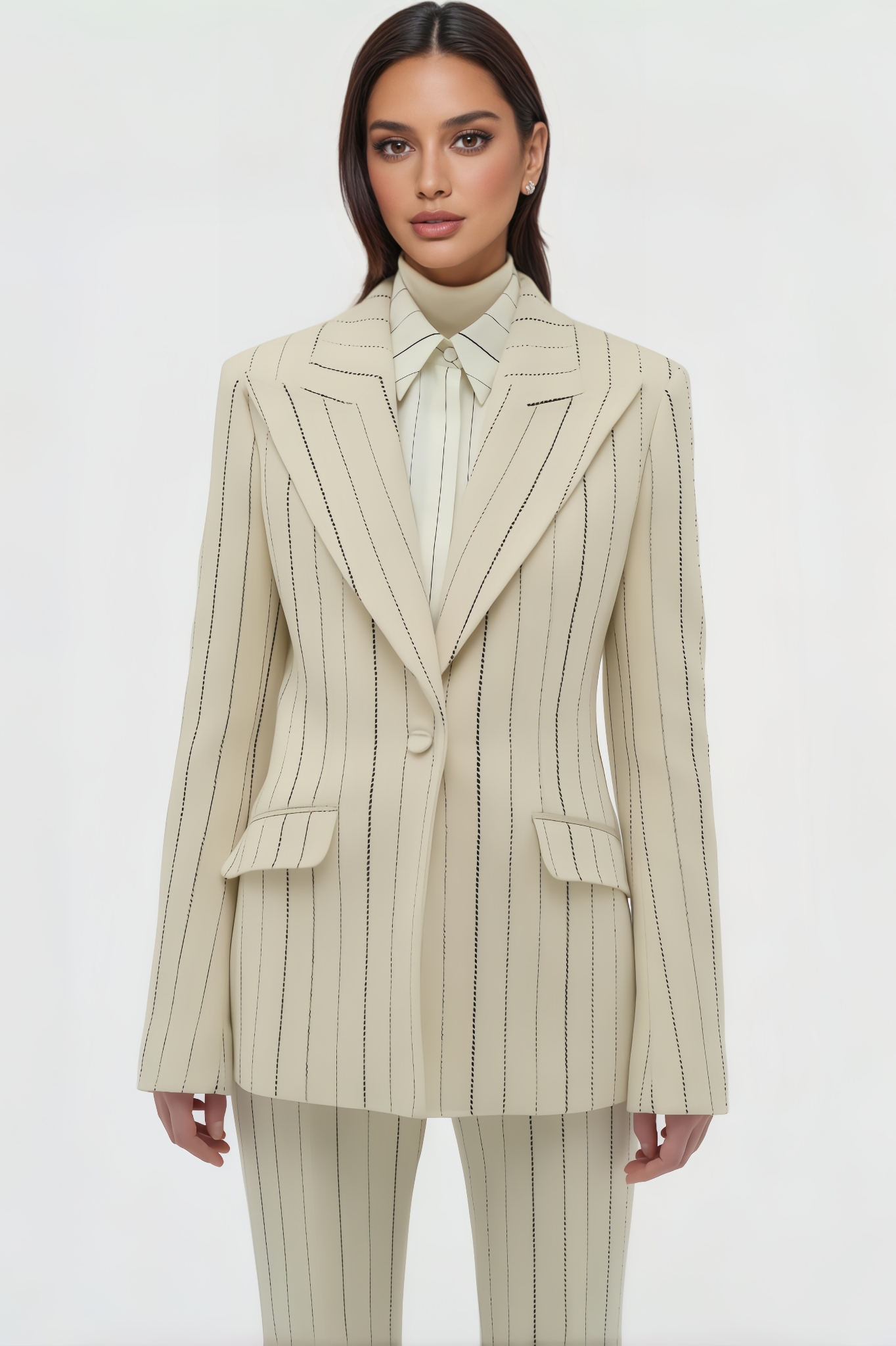 Yvierty Vertical Stripe Blazer Trouser Set