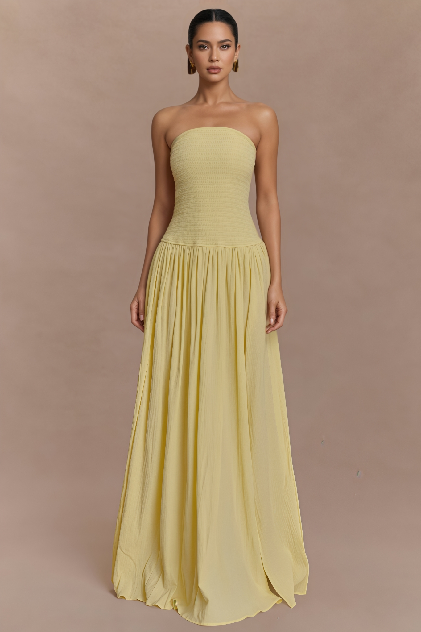 Pavink Yellow Sleeveless Pleated Maxi Dress