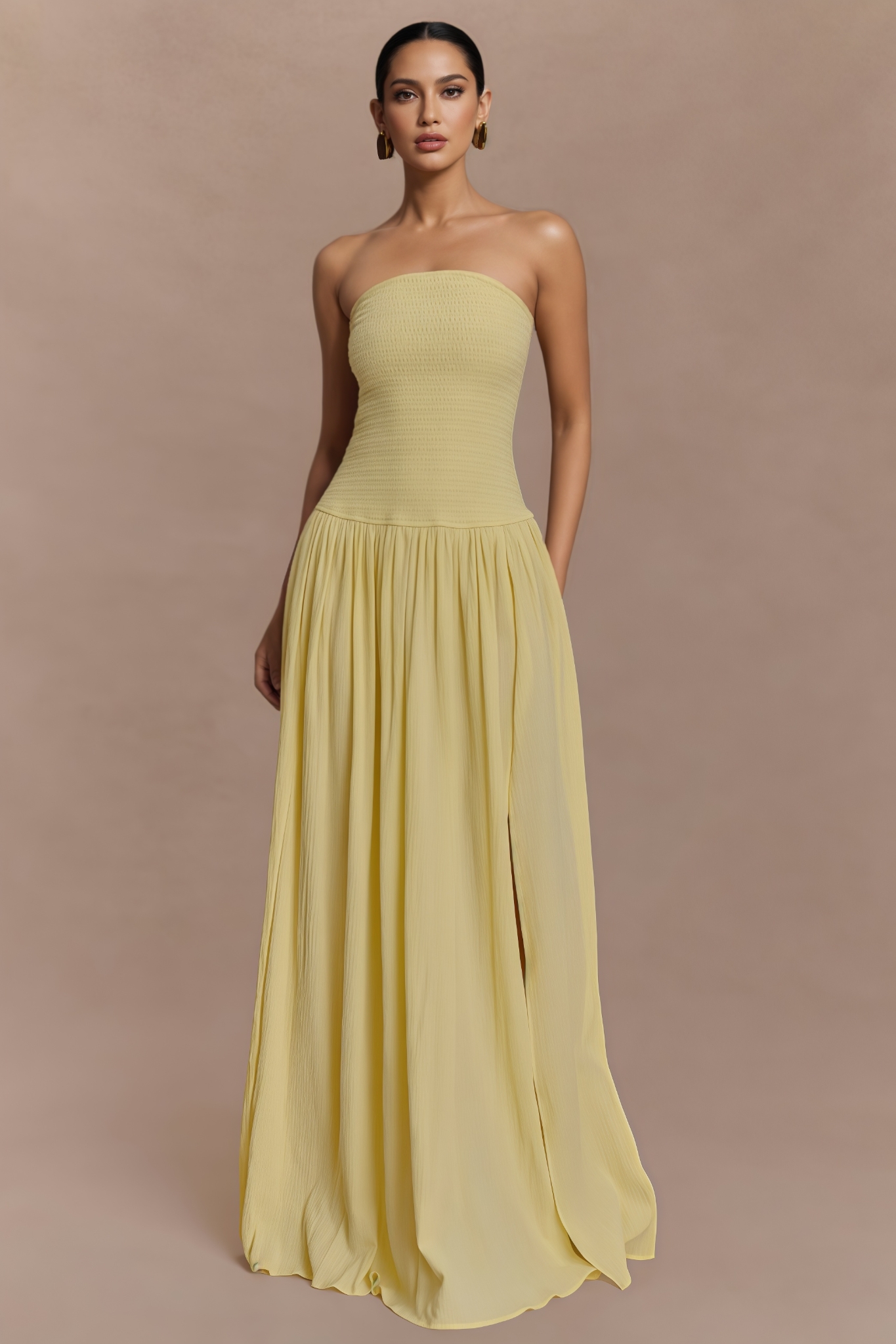 Pavink Yellow Sleeveless Pleated Maxi Dress