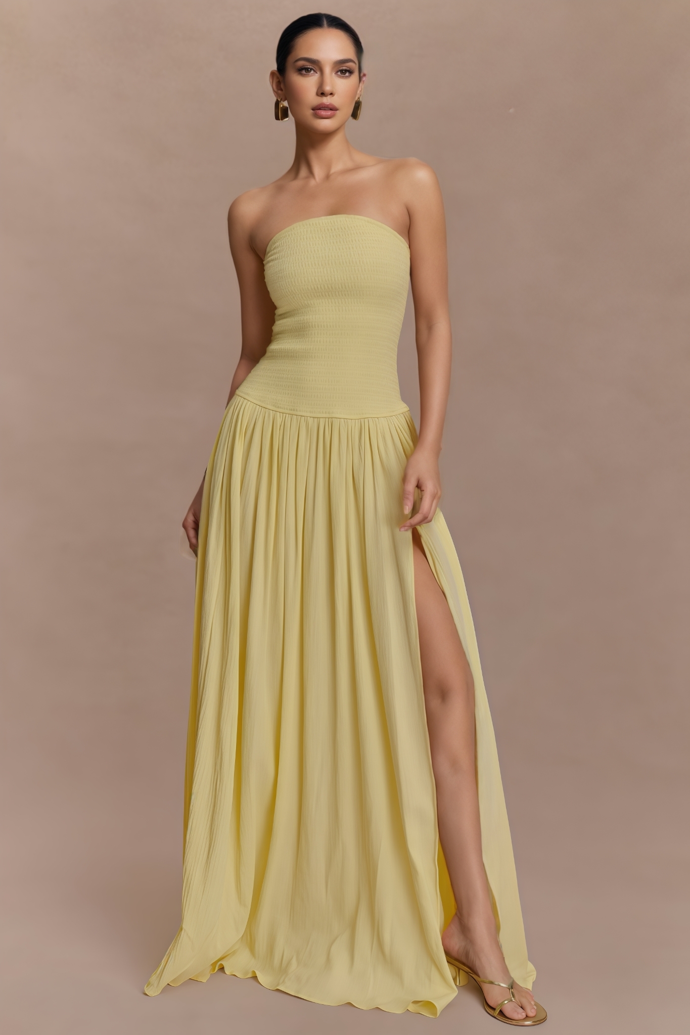 Pavink Yellow Sleeveless Pleated Maxi Dress
