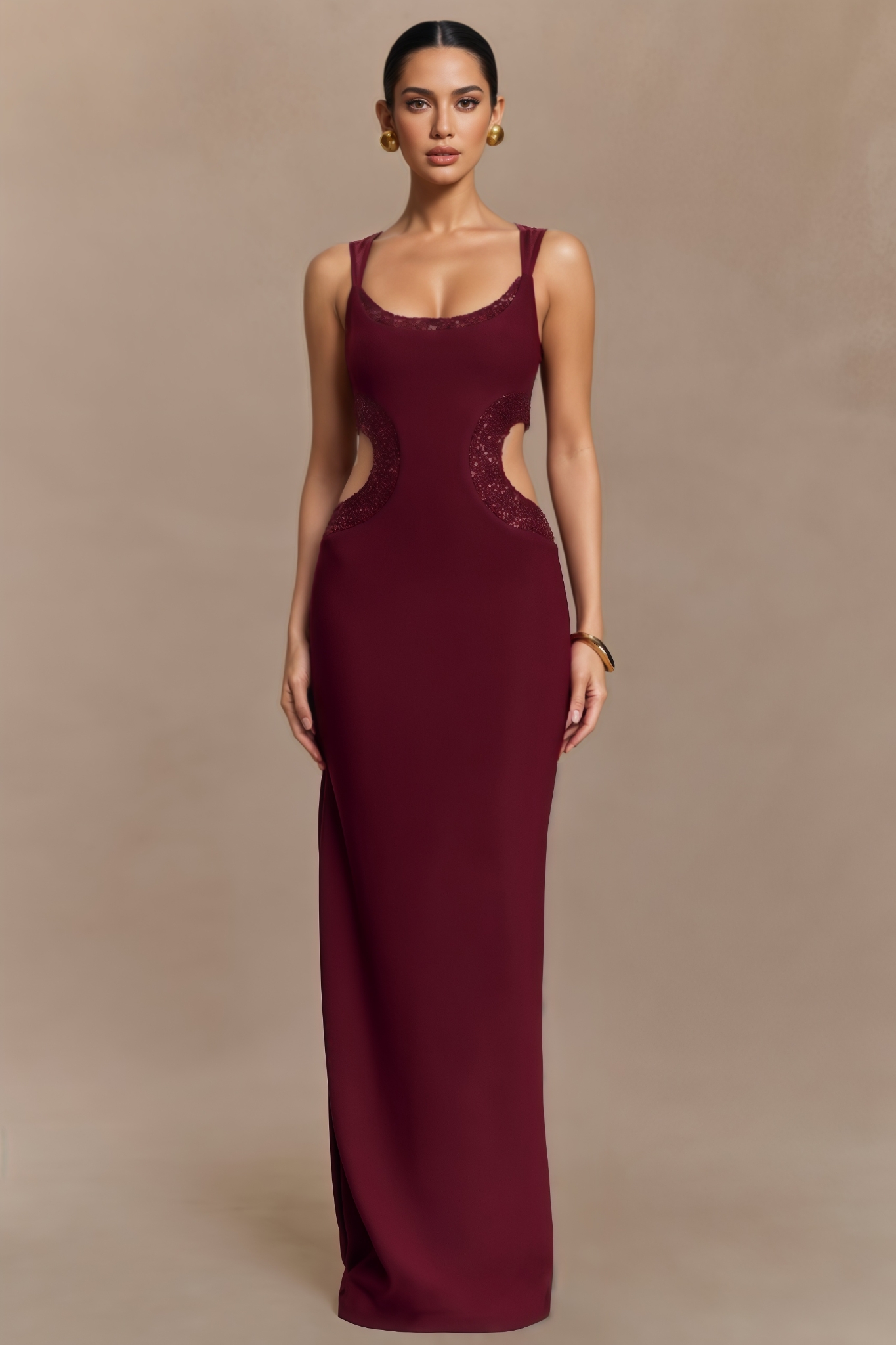 Varnle Red Mesh Sequin Maxi Dress