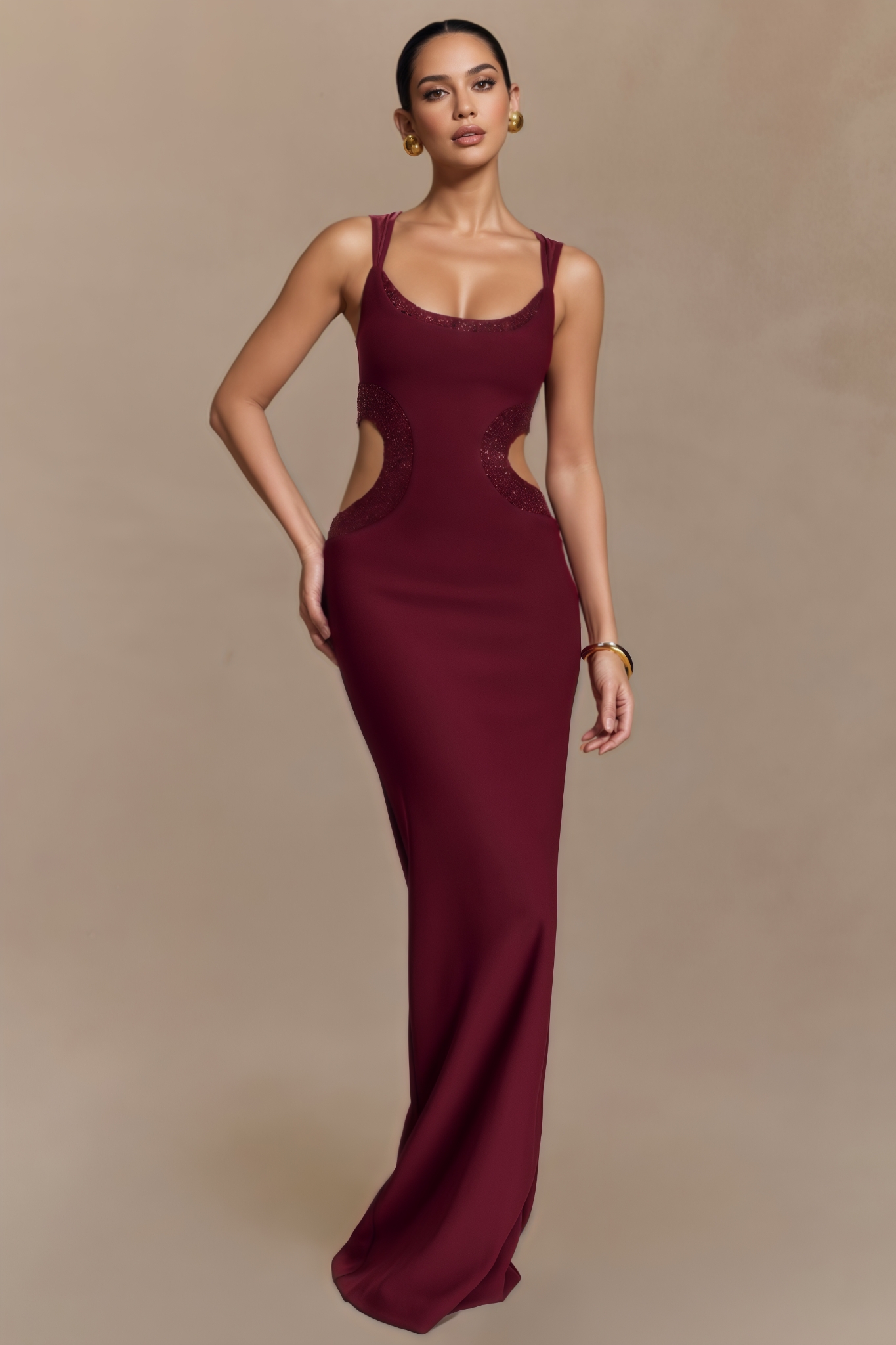 Varnle Red Mesh Sequin Maxi Dress