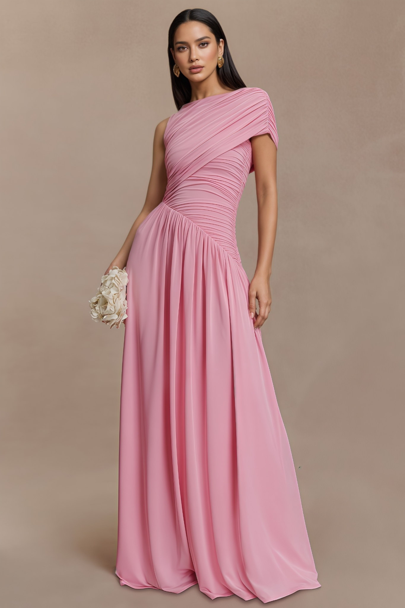 Jiyran Pink Asymmetric Maxi Dress 