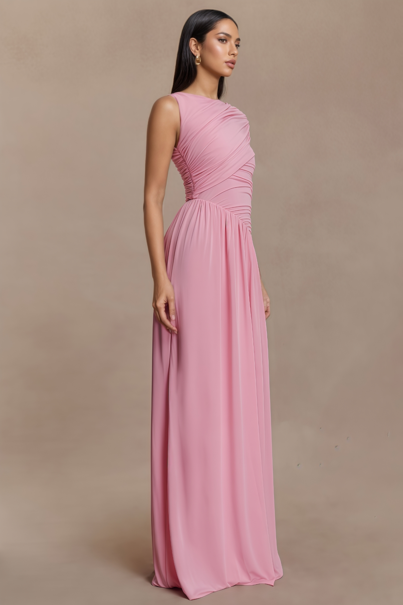 Jiyran Pink Asymmetric Maxi Dress 