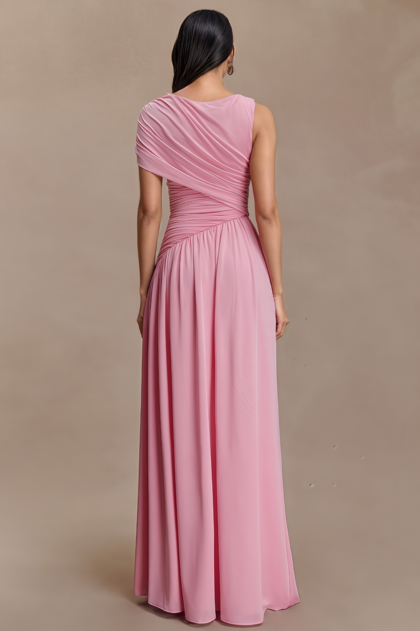 Jiyran Pink Asymmetric Maxi Dress 